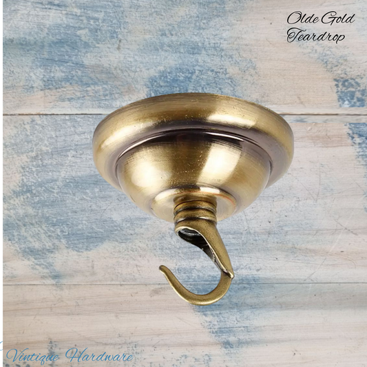 Teardrop Ceiling Rose Cover Plate Lamp ,chandelier, plant Hook-Olde Gold