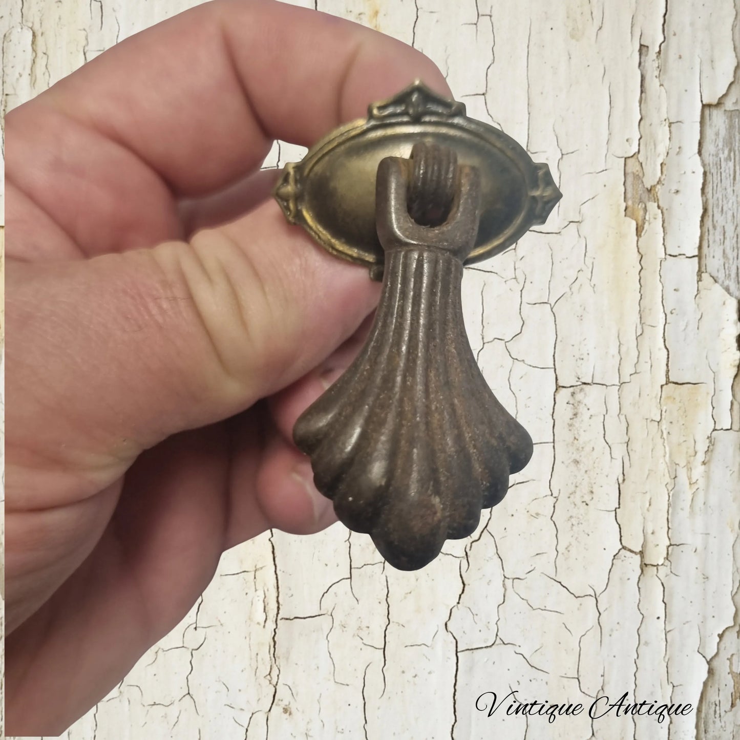 brass/bronze scallop drop swing handle -recycled 75mm long