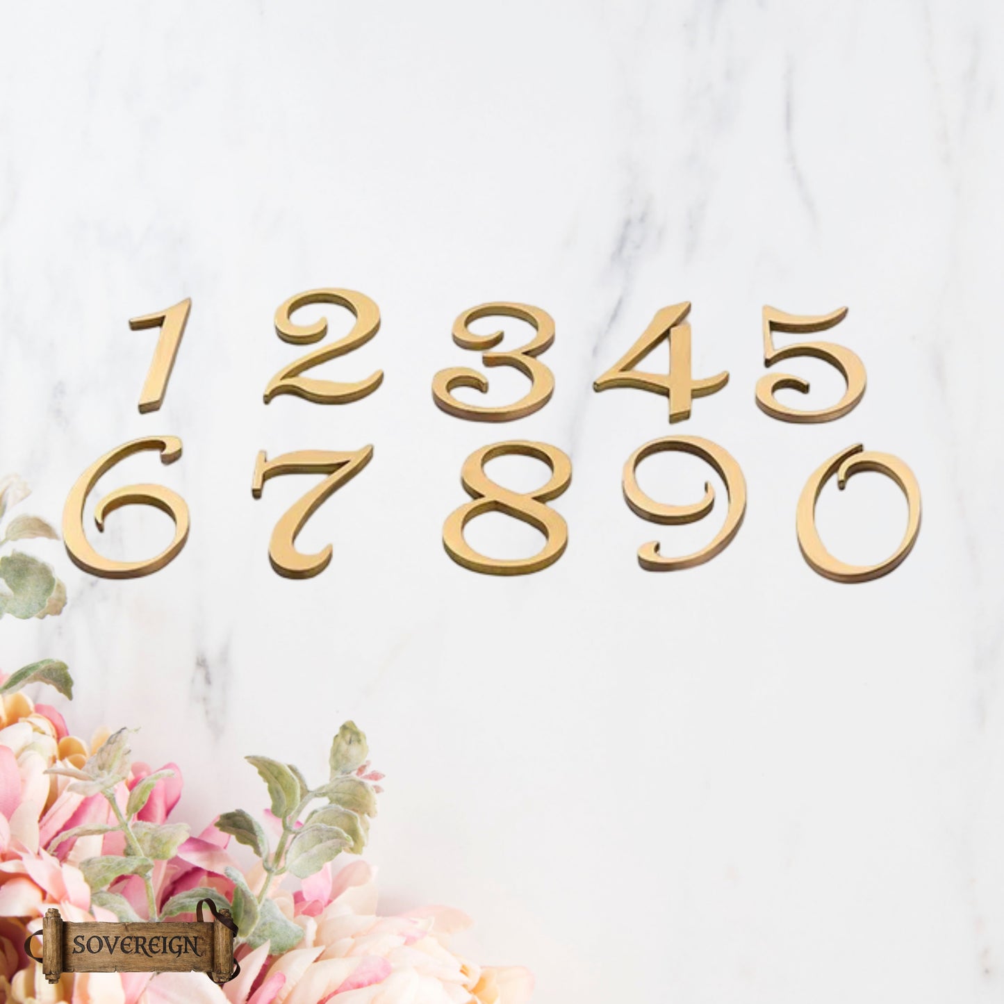 50mm Solid Brass Sovereign self adhesive door numbers