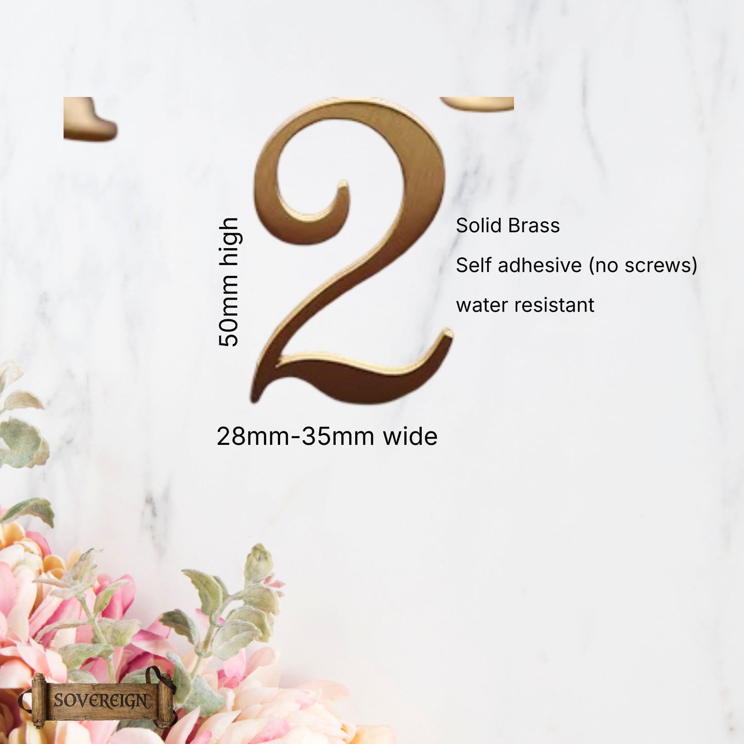 50mm Solid Brass Sovereign self adhesive door numbers