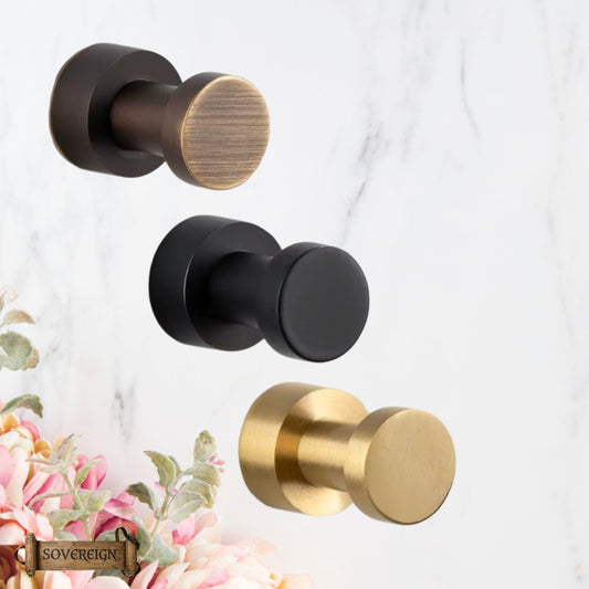 Sovereign Moderna Brass button robe hook  -3 Luxury Finishes