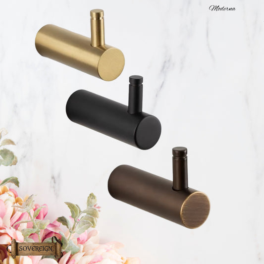 Sovereign Moderna Brass Upright robe hook  -3 Luxury Finishes