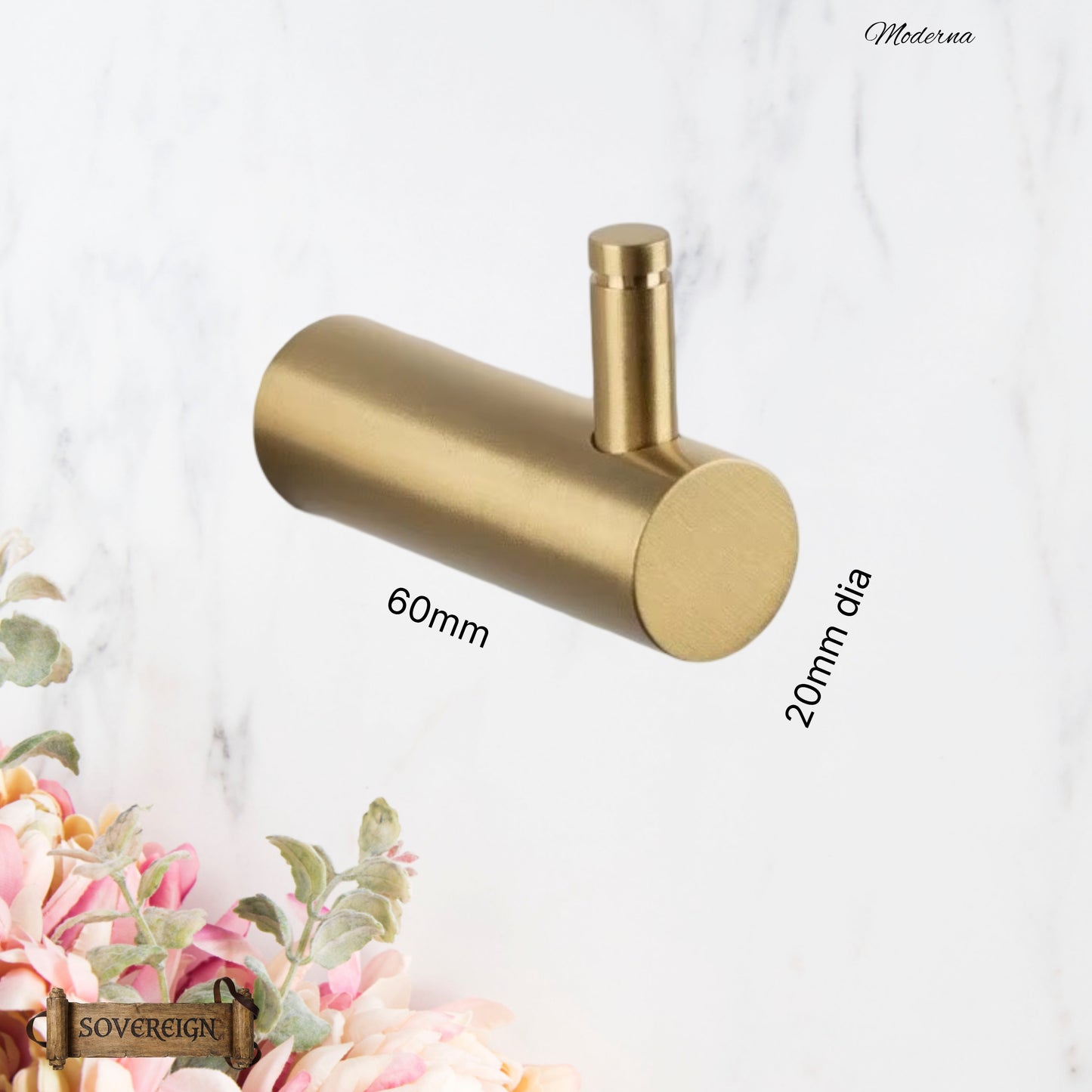Sovereign Moderna Brass Upright robe hook  -3 Luxury Finishes