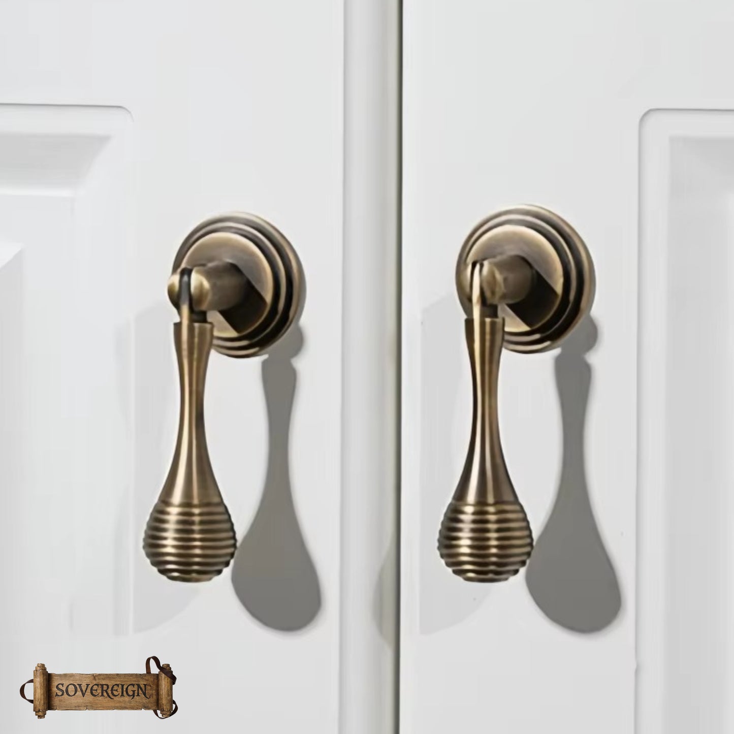Sovereign Salvadore Antiqued Brass Pendant ringed cabinet handle 60mm drop