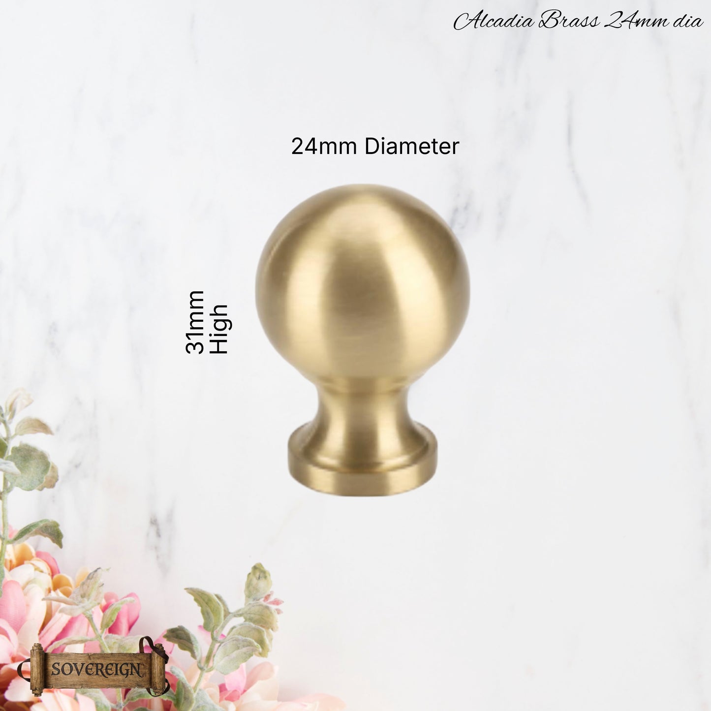 "Acadia" High Ball solid Brass cabinet Knob 24mm-5 Finishes