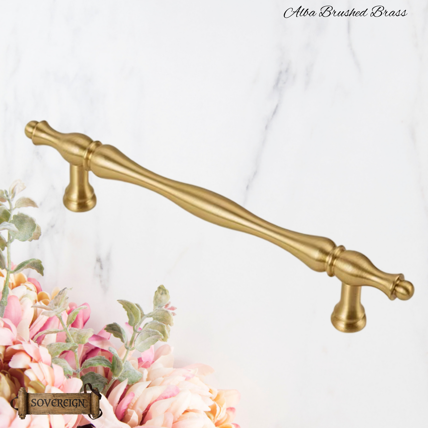 "Alba"Sovereign Brushed Brass ornate cabinet/Drawer handle-5 Sizes
