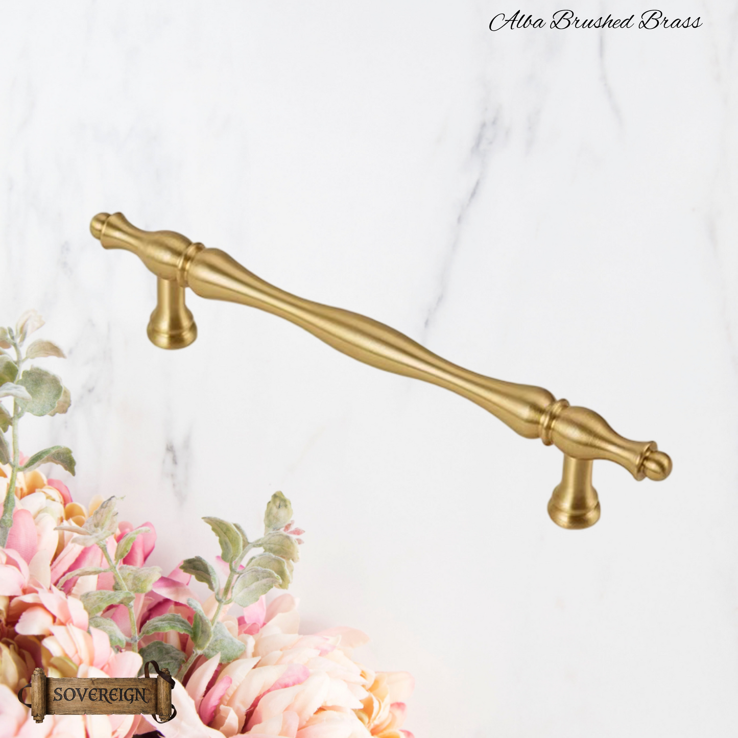 "Alba"Sovereign Brushed Brass ornate cabinet/Drawer handle-5 Sizes