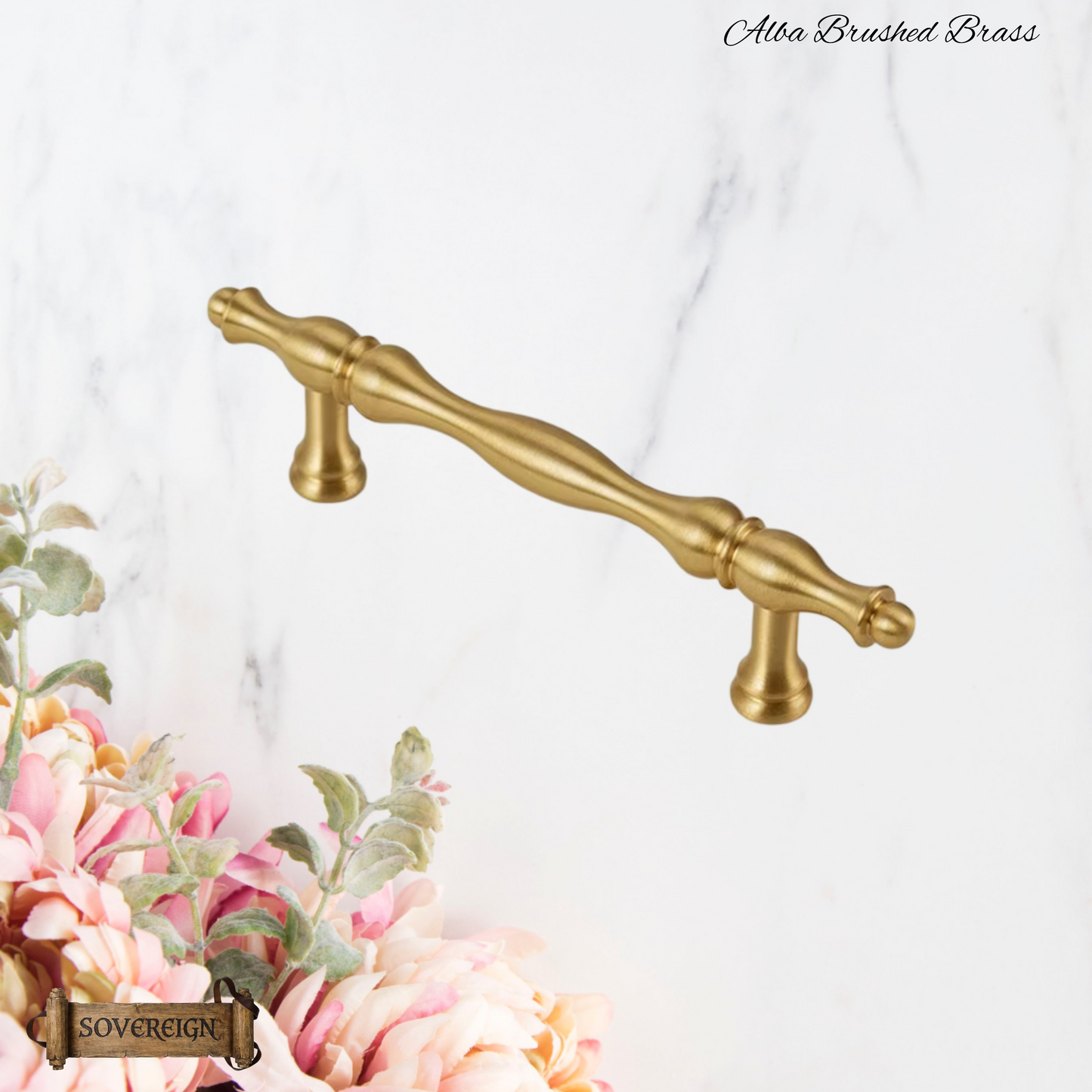 "Alba"Sovereign Brushed Brass ornate cabinet/Drawer handle-5 Sizes