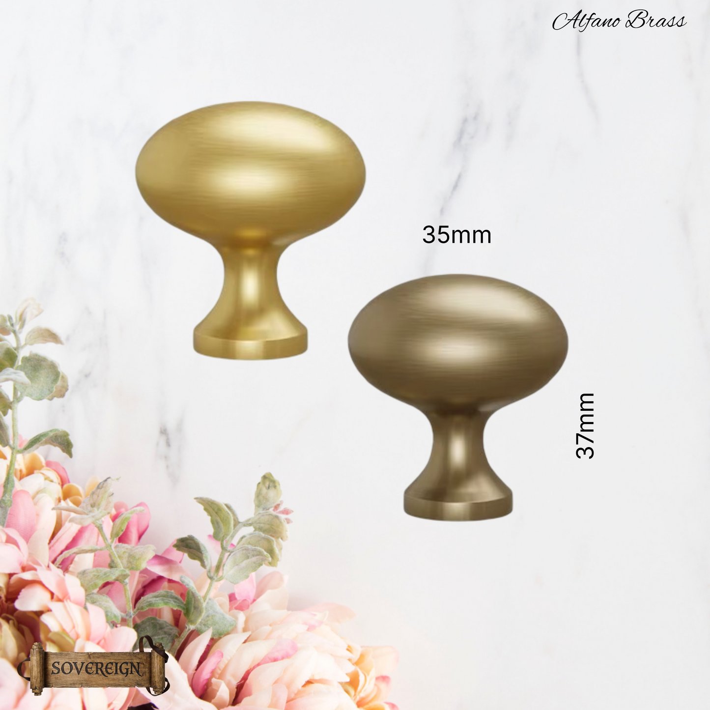 "Alfano" Sovereign Brass Oval cabinet/Drawer Knobs-2 finishes