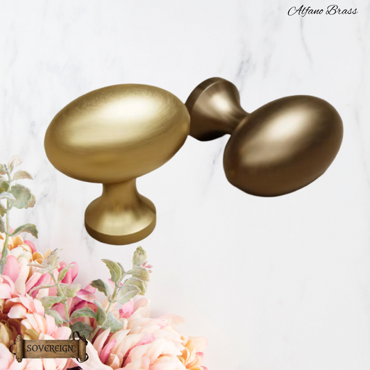 "Alfano" Sovereign Brass Oval cabinet/Drawer Knobs-2 finishes