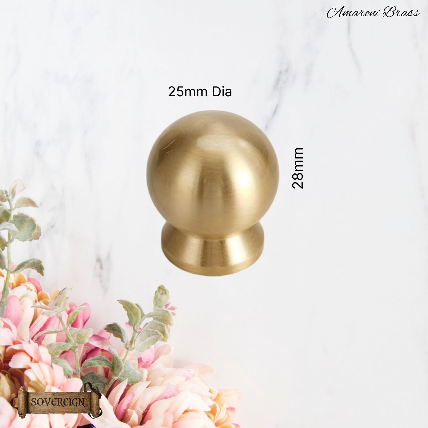 "Amaroni" Sovereign Ball Brushed Brass cabinet/Drawer Knob 25mm dia