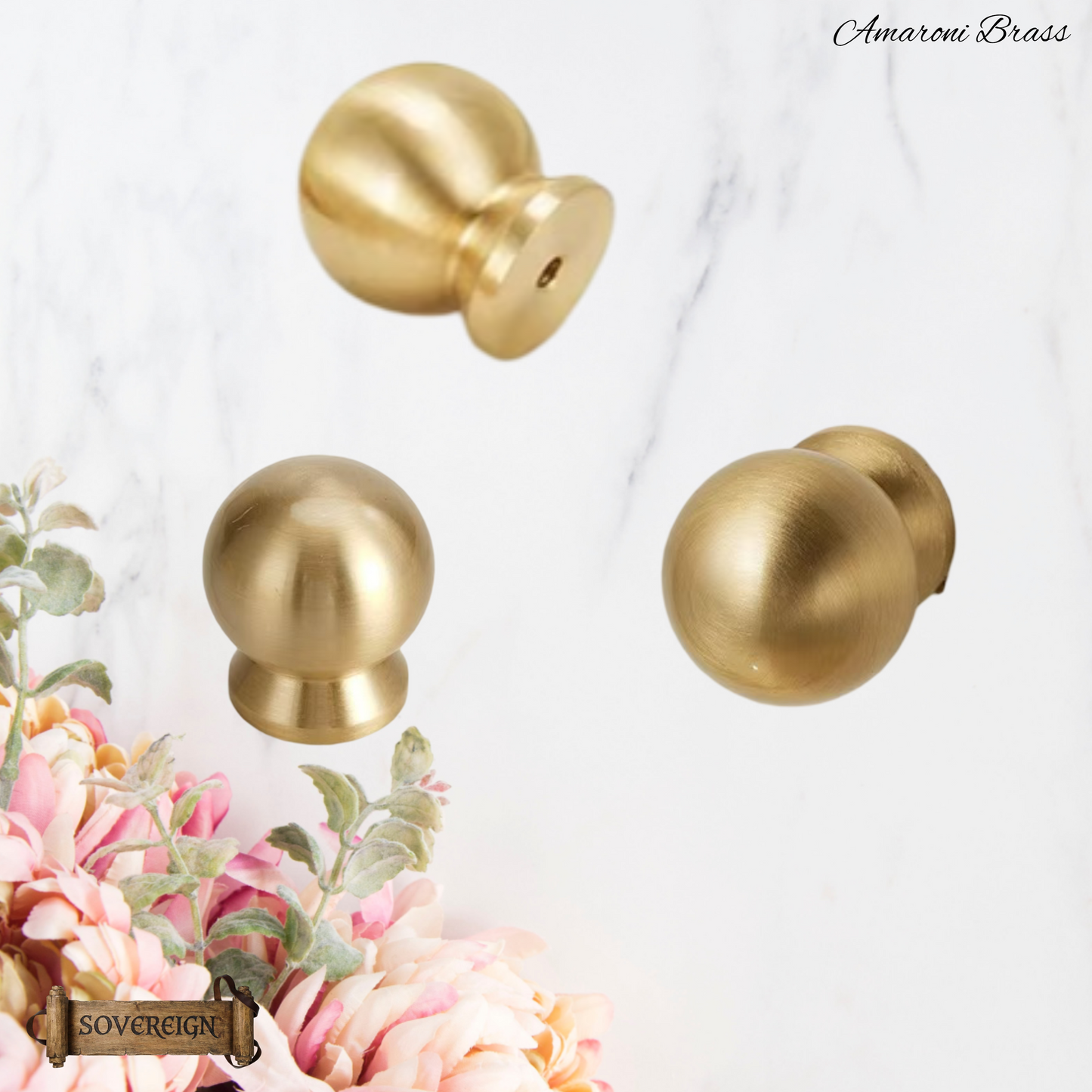 "Amaroni" Sovereign Ball Brushed Brass cabinet/Drawer Knob 25mm dia