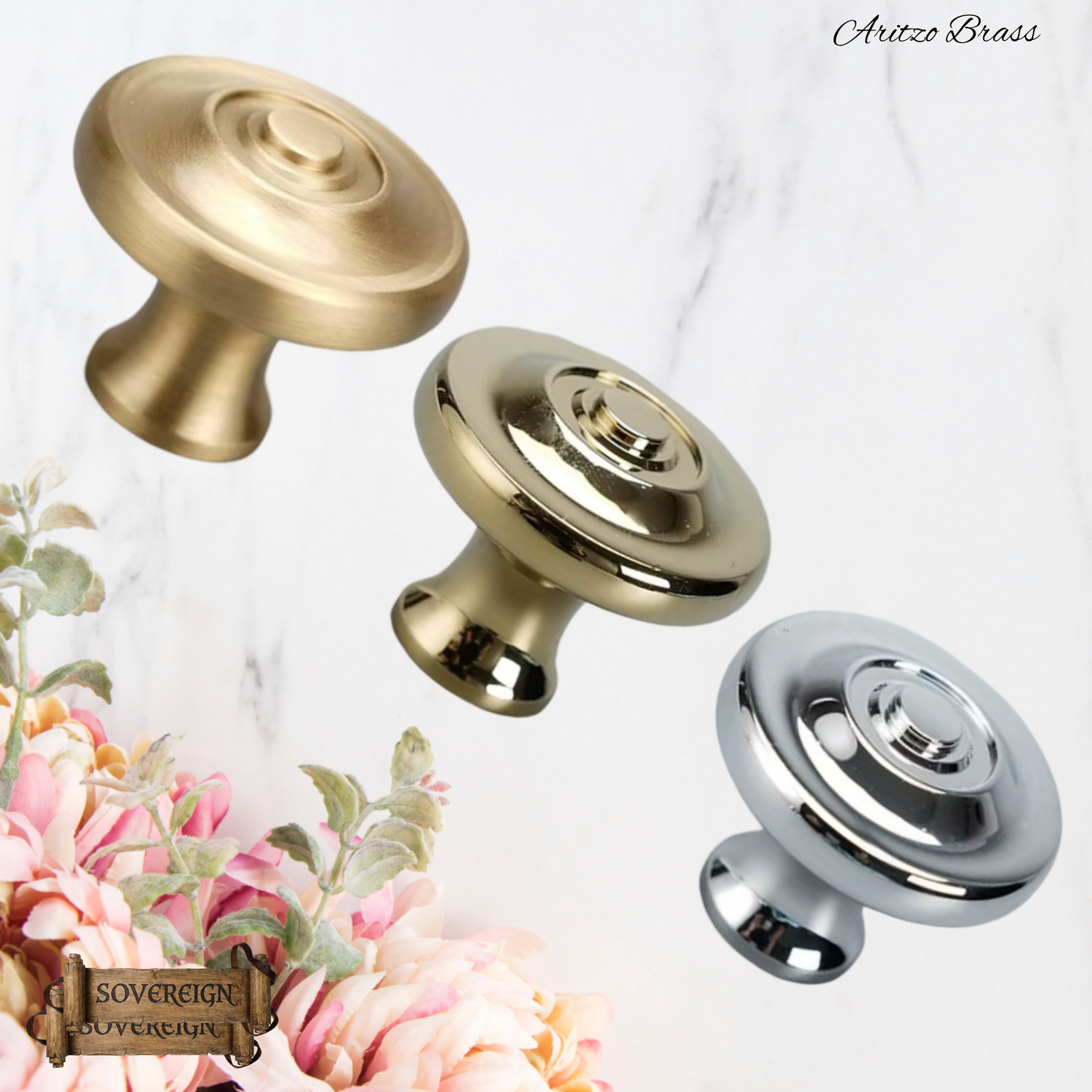 "Aritzo" Sovereign Circlet Brass cabinet/Drawer Knob 33mm dia
