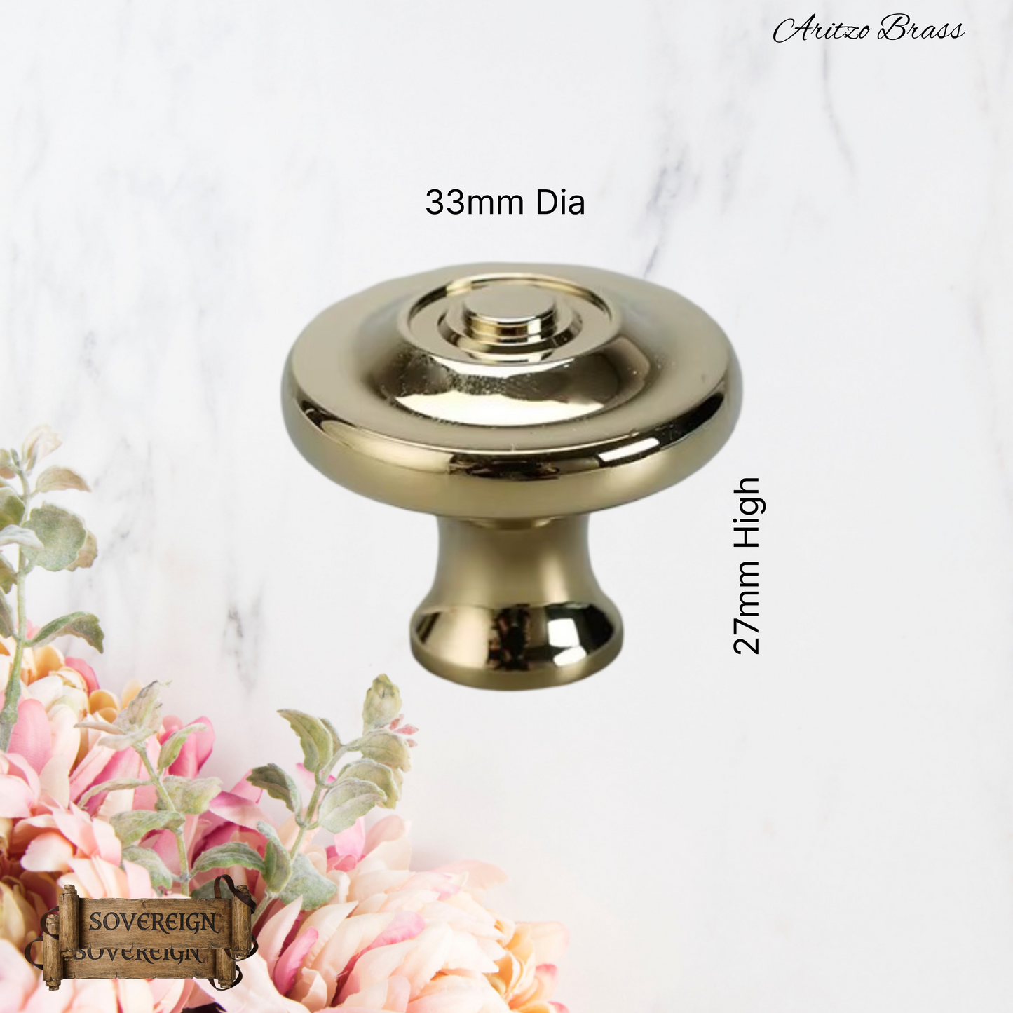 "Aritzo" Sovereign Circlet Brass cabinet/Drawer Knob 33mm dia
