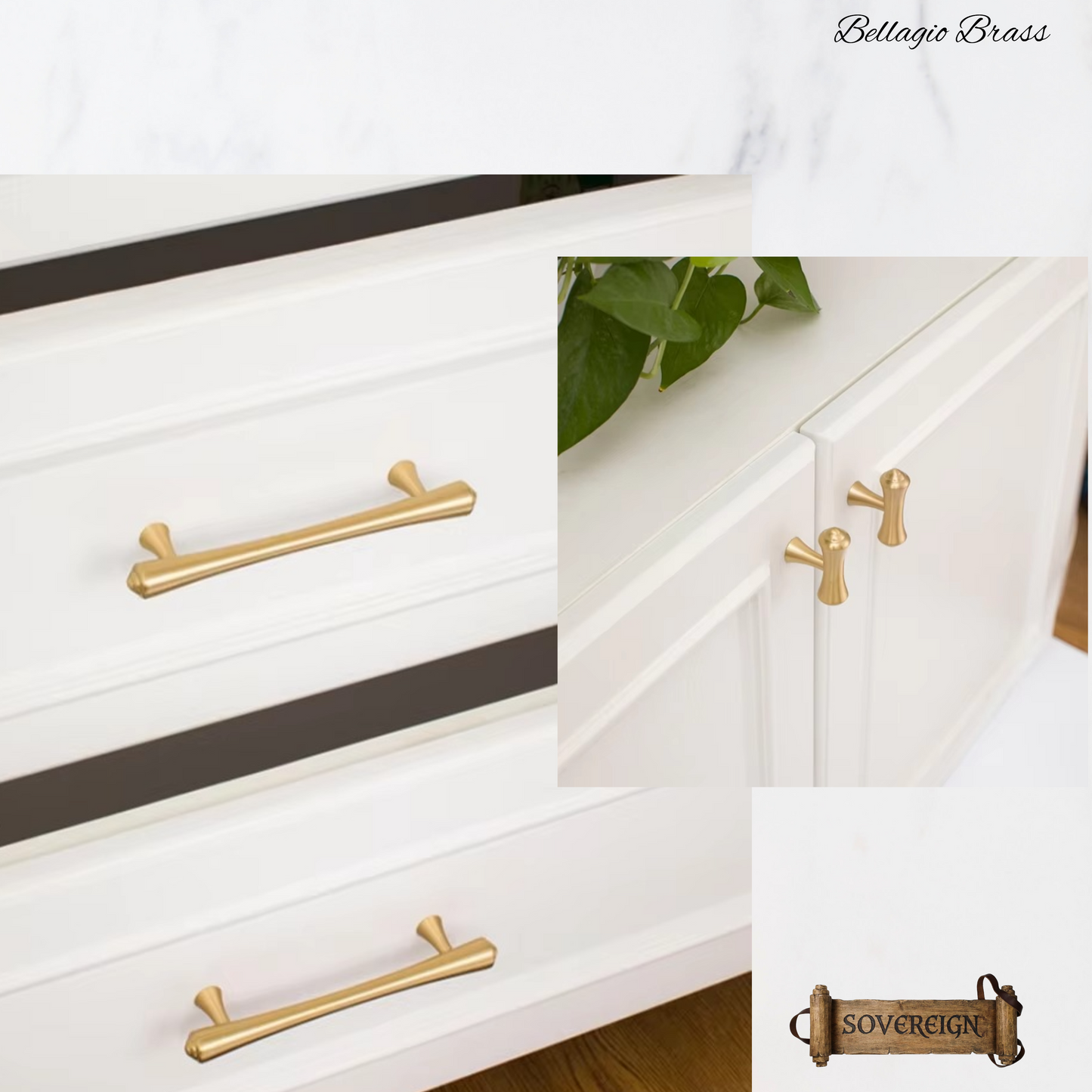 "Bellagio" Sovereign Contured T-Bar Brushed Brass cabinet / Drawer handle-6 Sizes