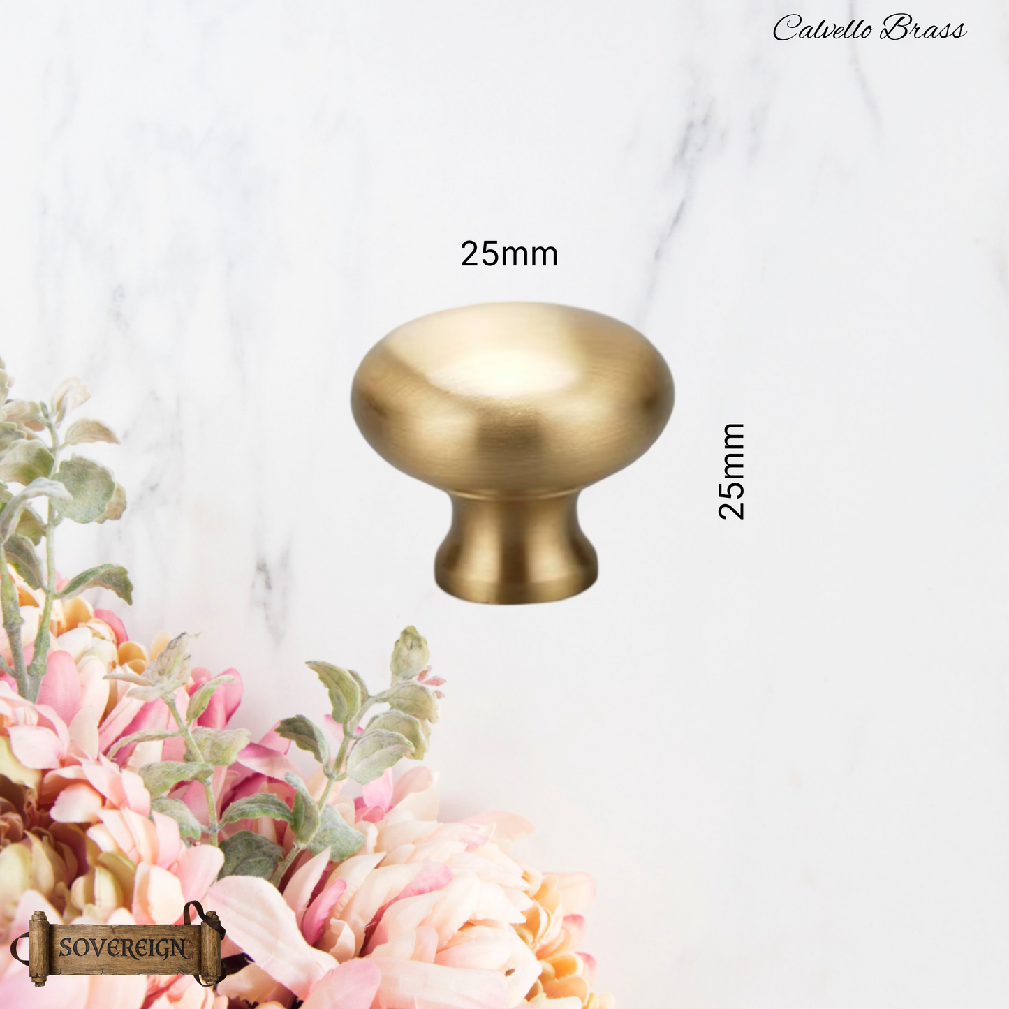 "Calvello" Sovereign majestic 25mm dia Brass cabinet / Drawer Knob-4 Finishes