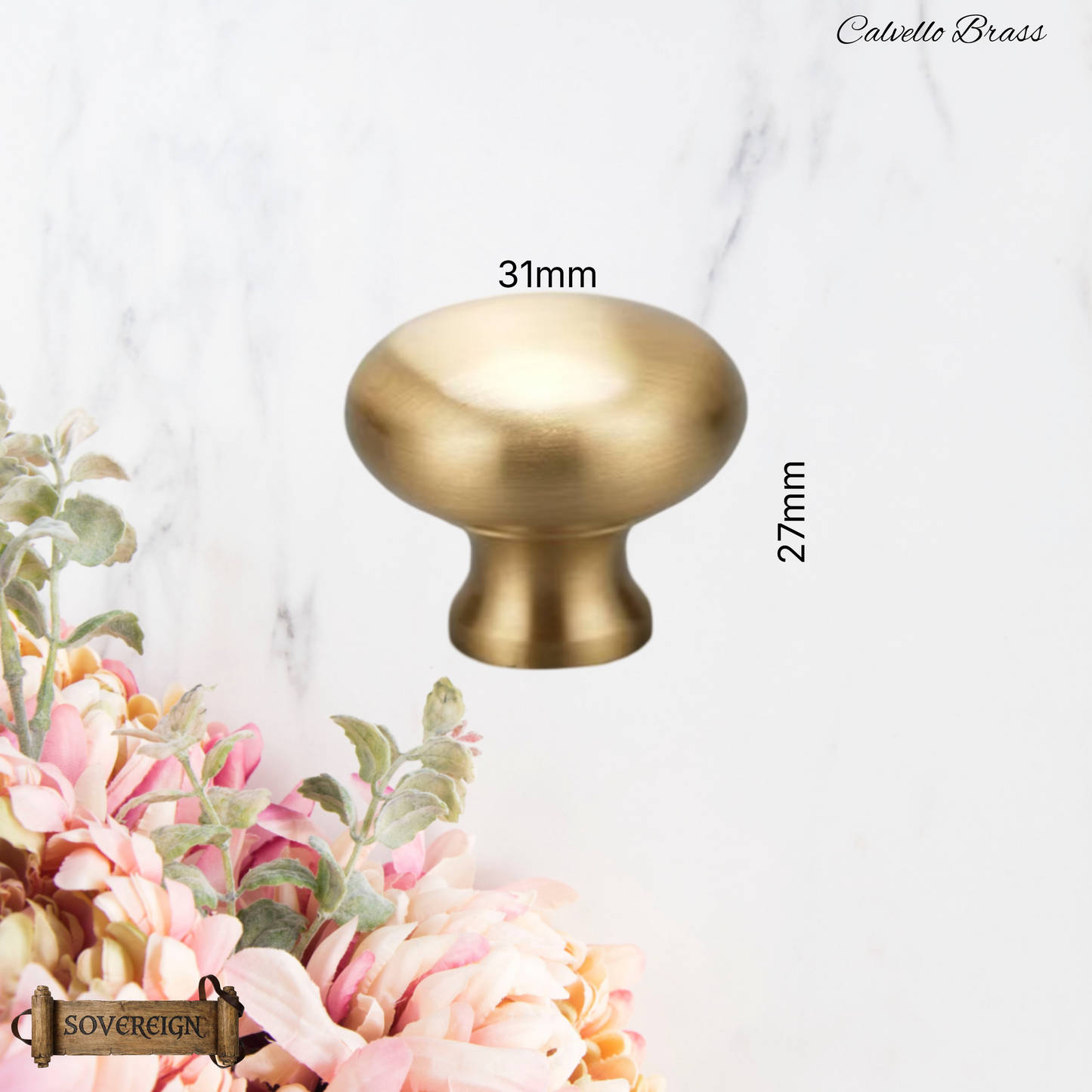 "Calvello" Sovereign majestic 28mm dia Brass cabinet / Drawer Knob-4 Finishes