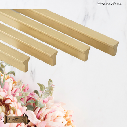 "Fornace" Sovereign Train Track Brushed Brass cabinet handle-300-1000mm