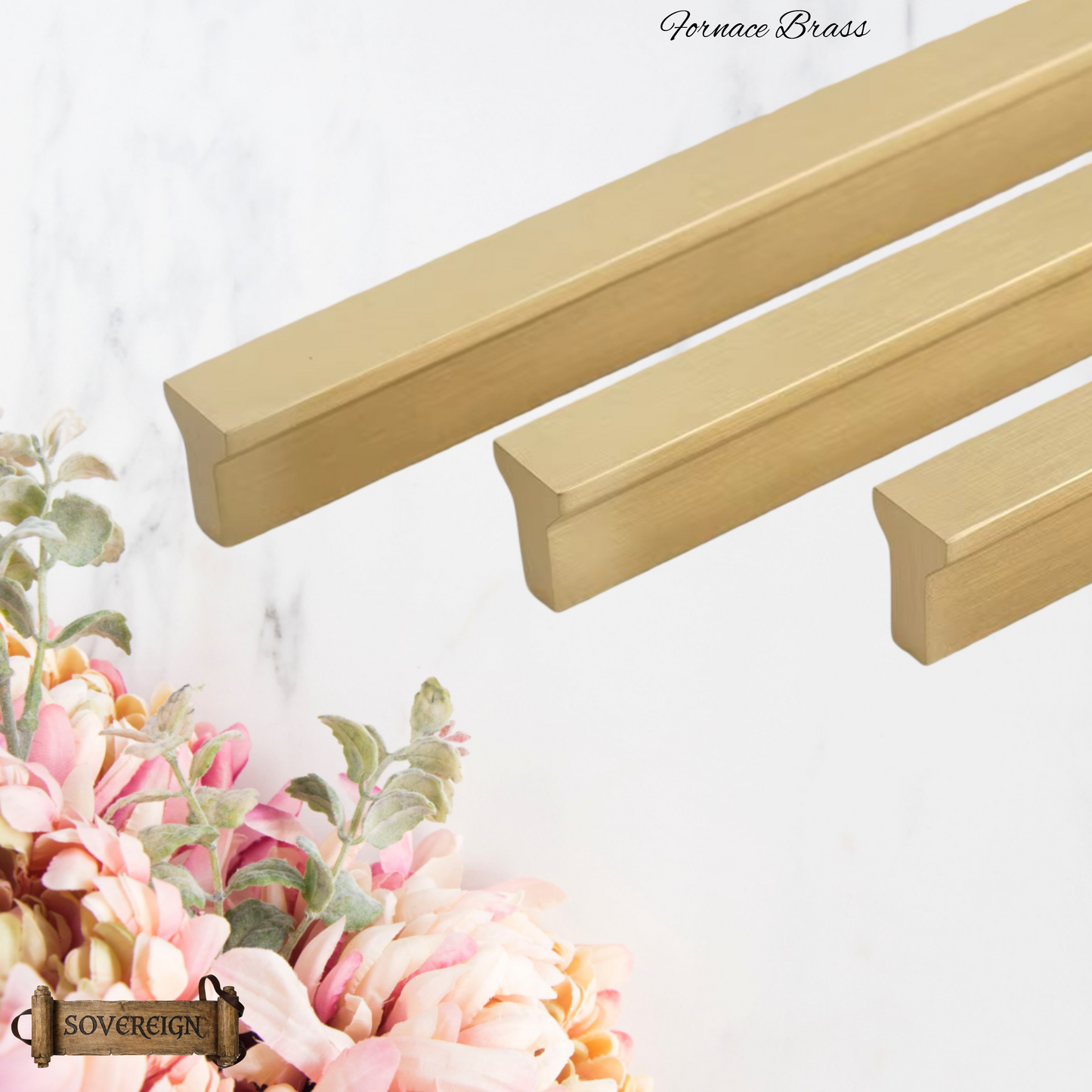 "Fornace" Sovereign Train Track Brushed Brass cabinet handle-300-1000mm