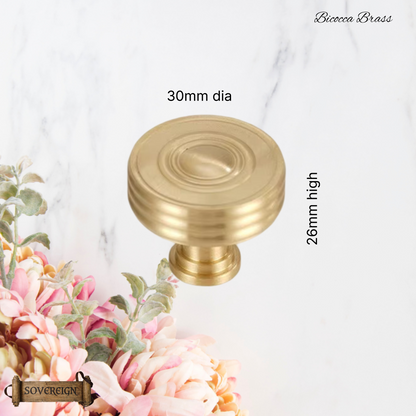 "Bicocca" Sovereign Wheel Brass cabinet / Drawer Knob 30mm dia-2 Finishes