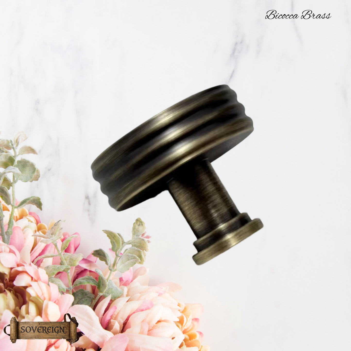 "Bicocca" Sovereign Wheel Brass cabinet / Drawer Knob 30mm dia-2 Finishes
