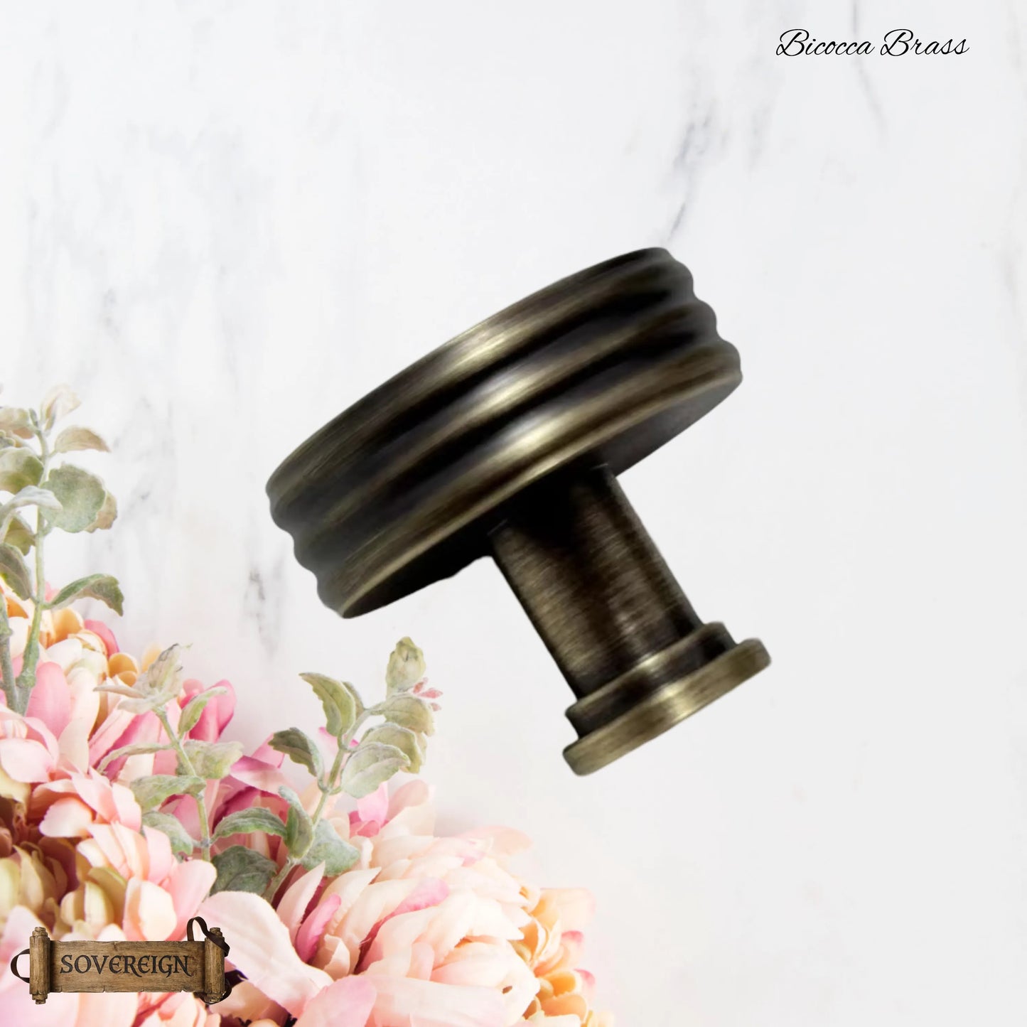 "Bicocca" Sovereign Wheel Brass cabinet / Drawer Knob 30mm dia-2 Finishes