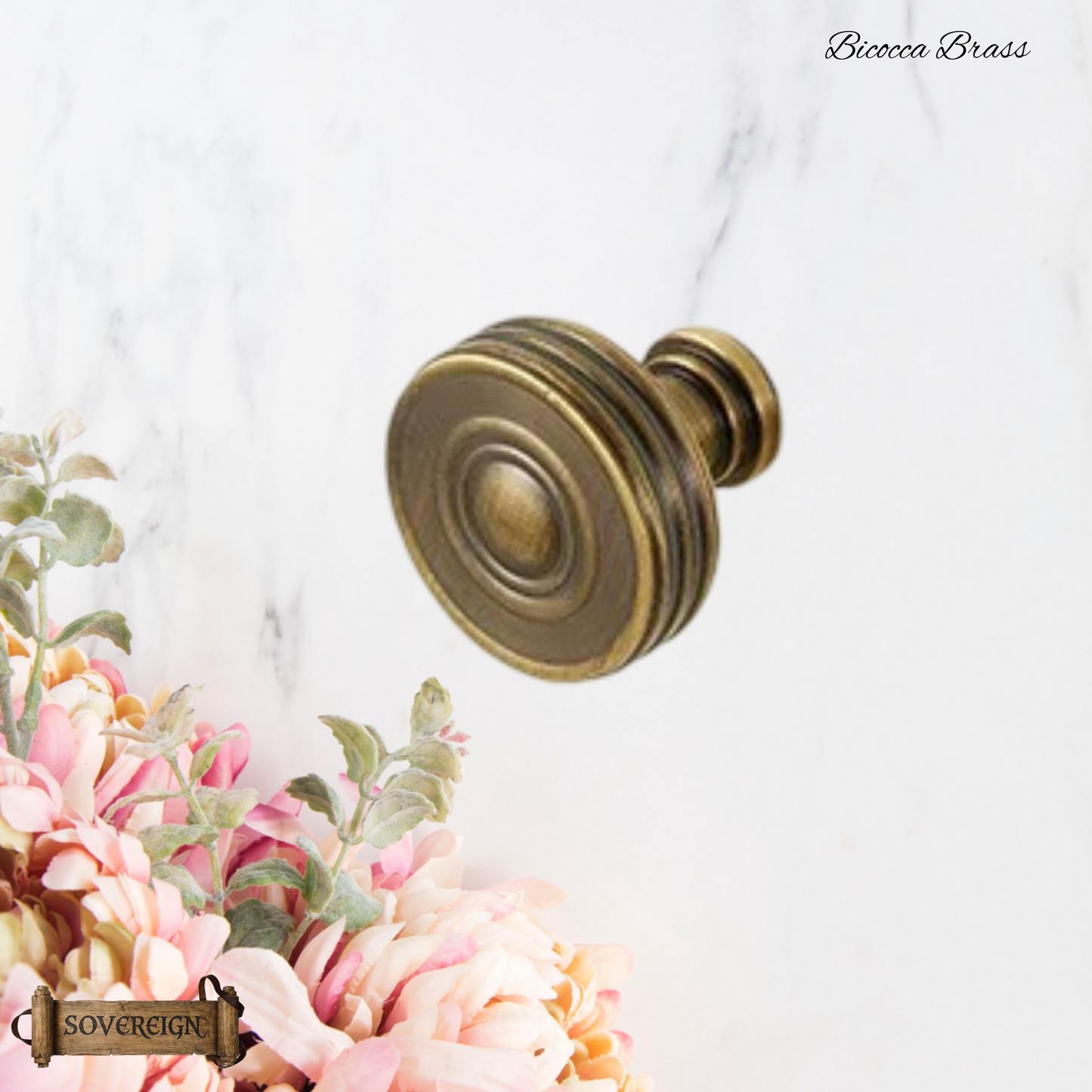 "Bicocca" Sovereign Wheel Brass cabinet / Drawer Knob 30mm dia-2 Finishes