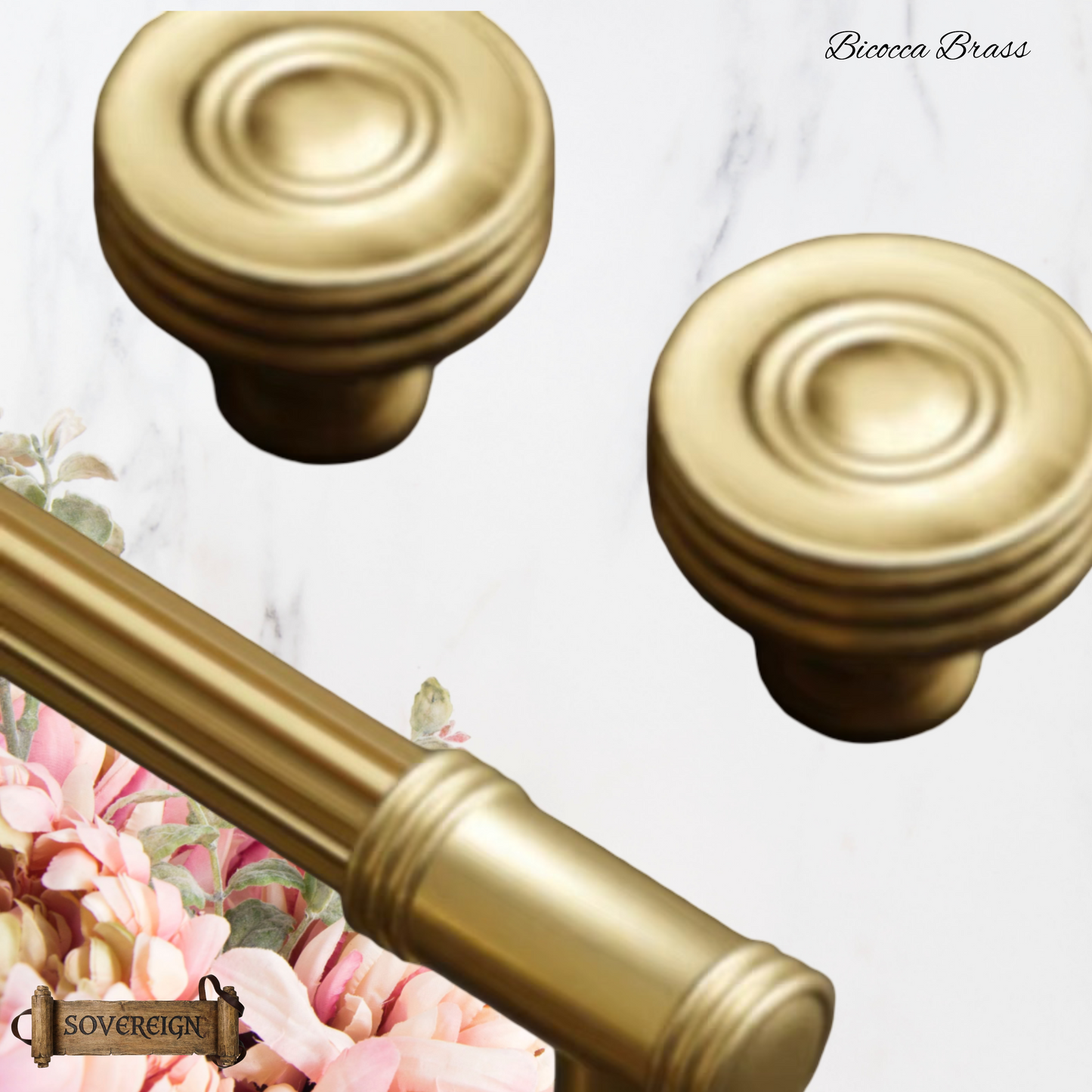 "Bicocca" Sovereign Wheel Brushed Brass cabinet T-Bar Handles -6 Sizes