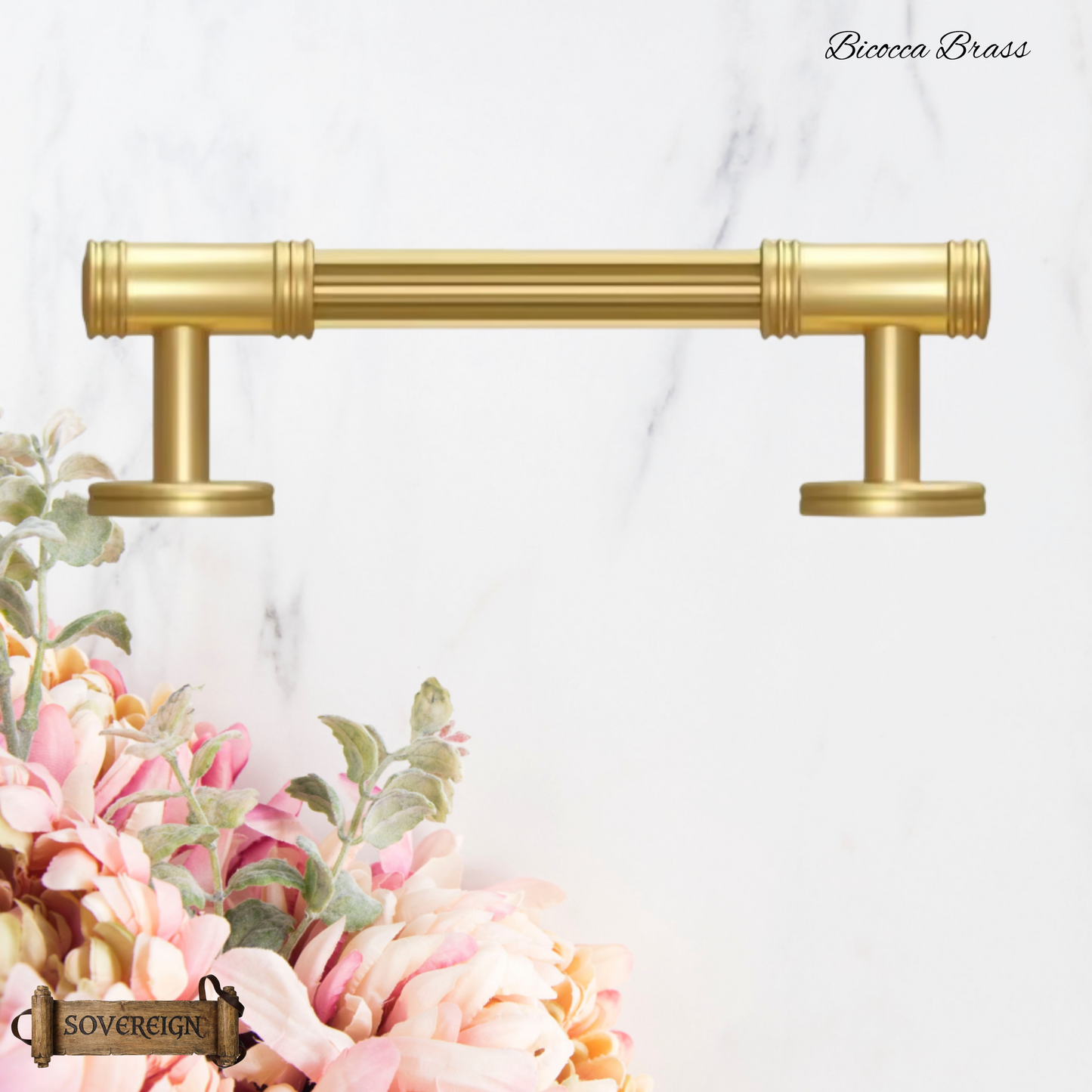 "Bicocca" Sovereign Wheel Brushed Brass cabinet T-Bar Handles -6 Sizes