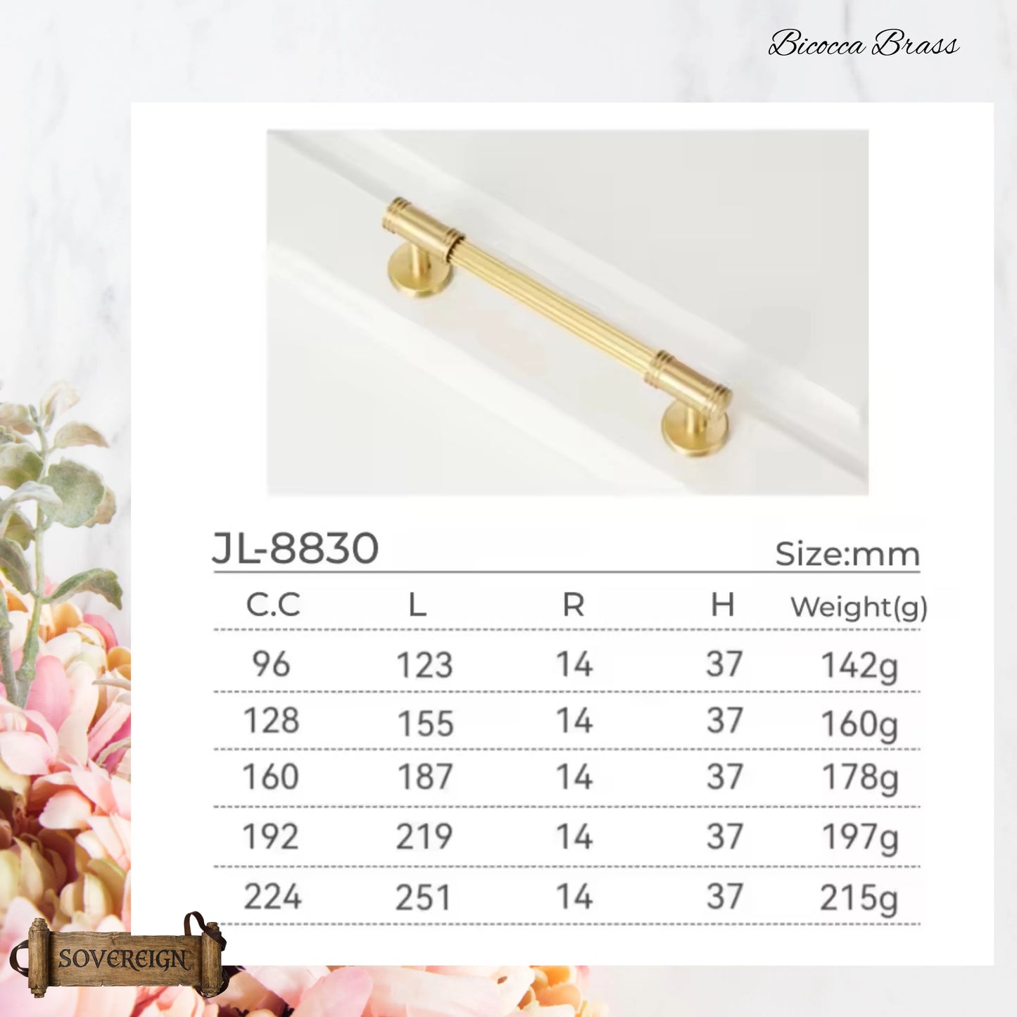 "Bicocca" Sovereign Wheel Brushed Brass cabinet T-Bar Handles -6 Sizes