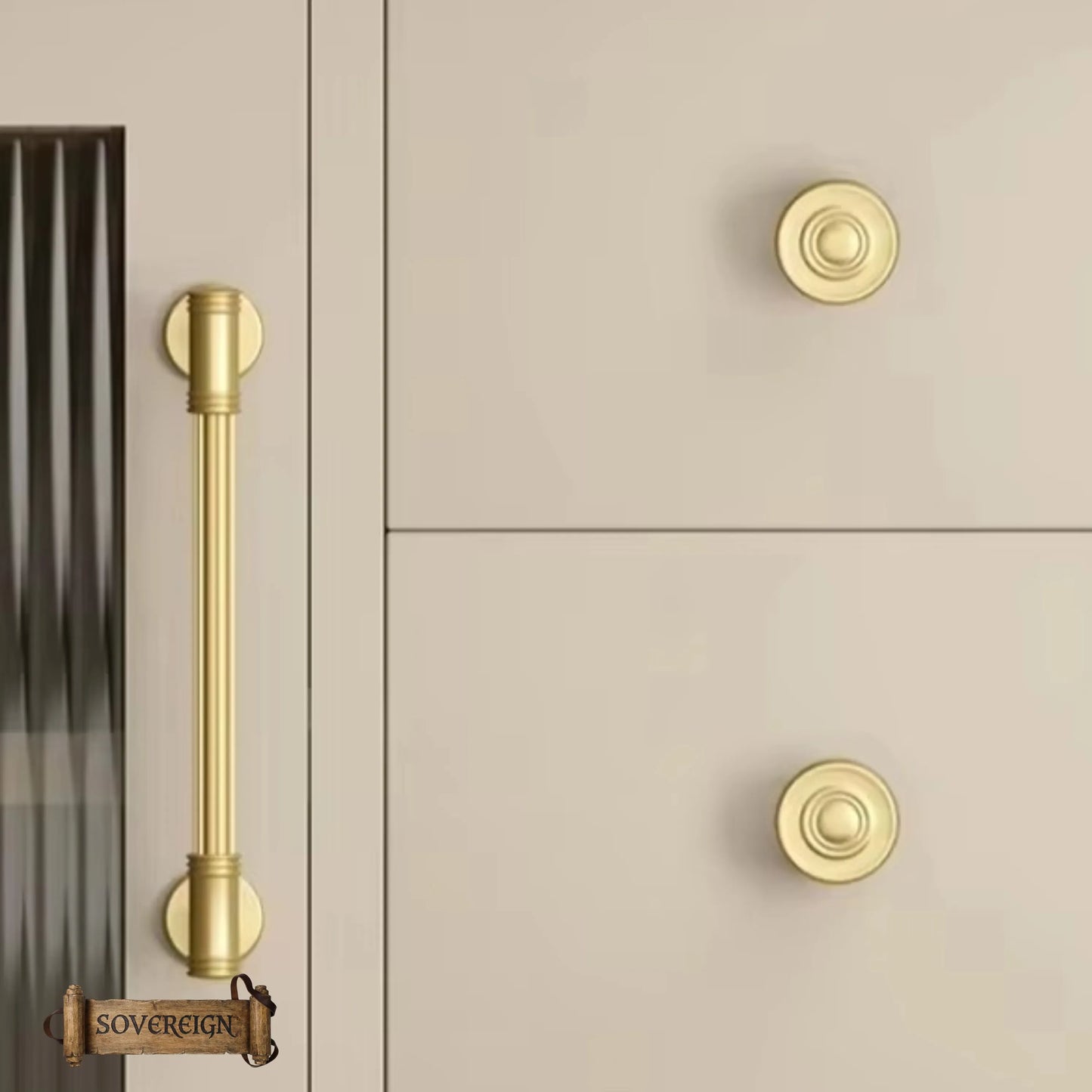 "Bicocca" Sovereign Wheel Brushed Brass cabinet T-Bar Handles -6 Sizes