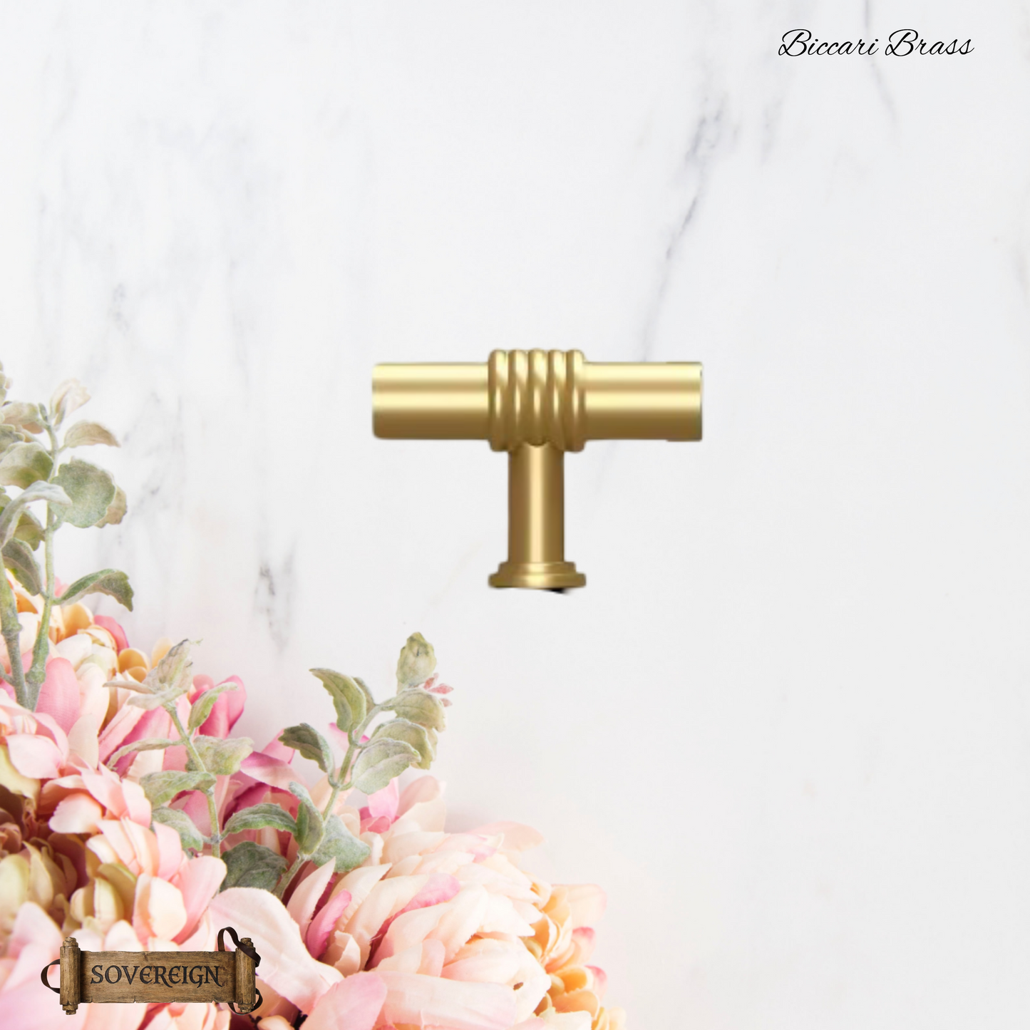"Biccari" Sovereign Wheel Brushed Brass cabinet T-Bar Handles -7 Sizes