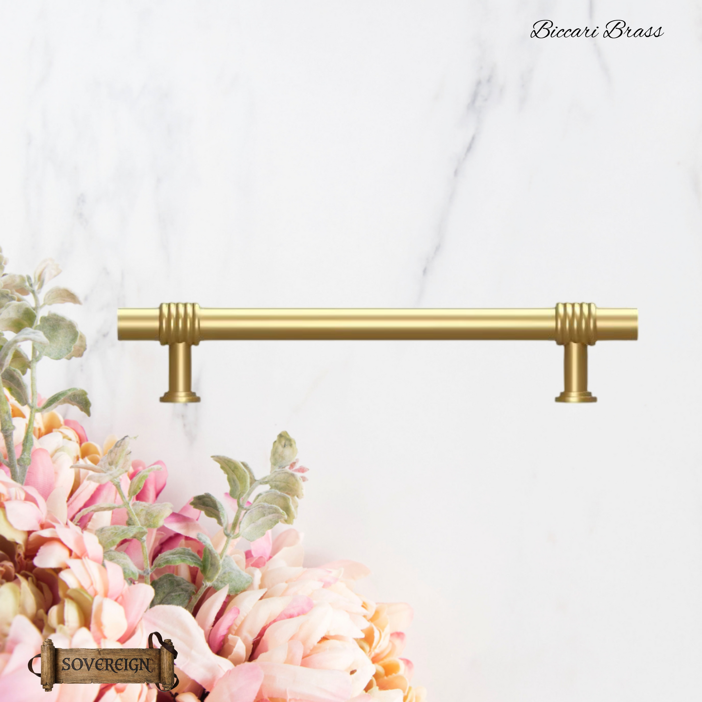 "Biccari" Sovereign Wheel Brushed Brass cabinet T-Bar Handles -7 Sizes