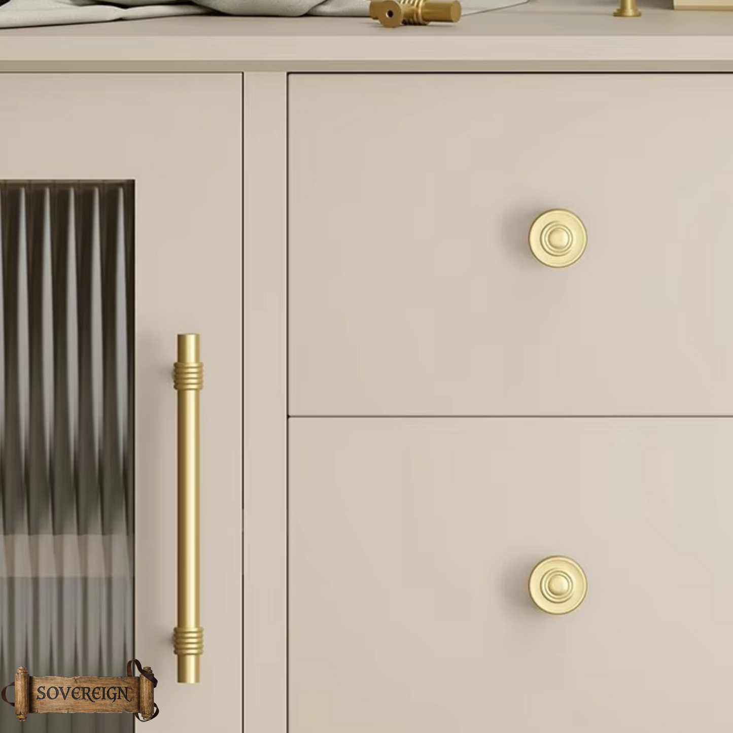 "Biccari" Sovereign Wheel Brushed Brass cabinet T-Bar Handles -7 Sizes