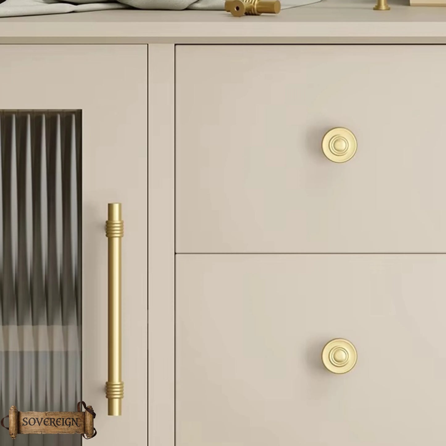 "Biccari" Sovereign Wheel Brushed Brass cabinet T-Bar Handles -7 Sizes