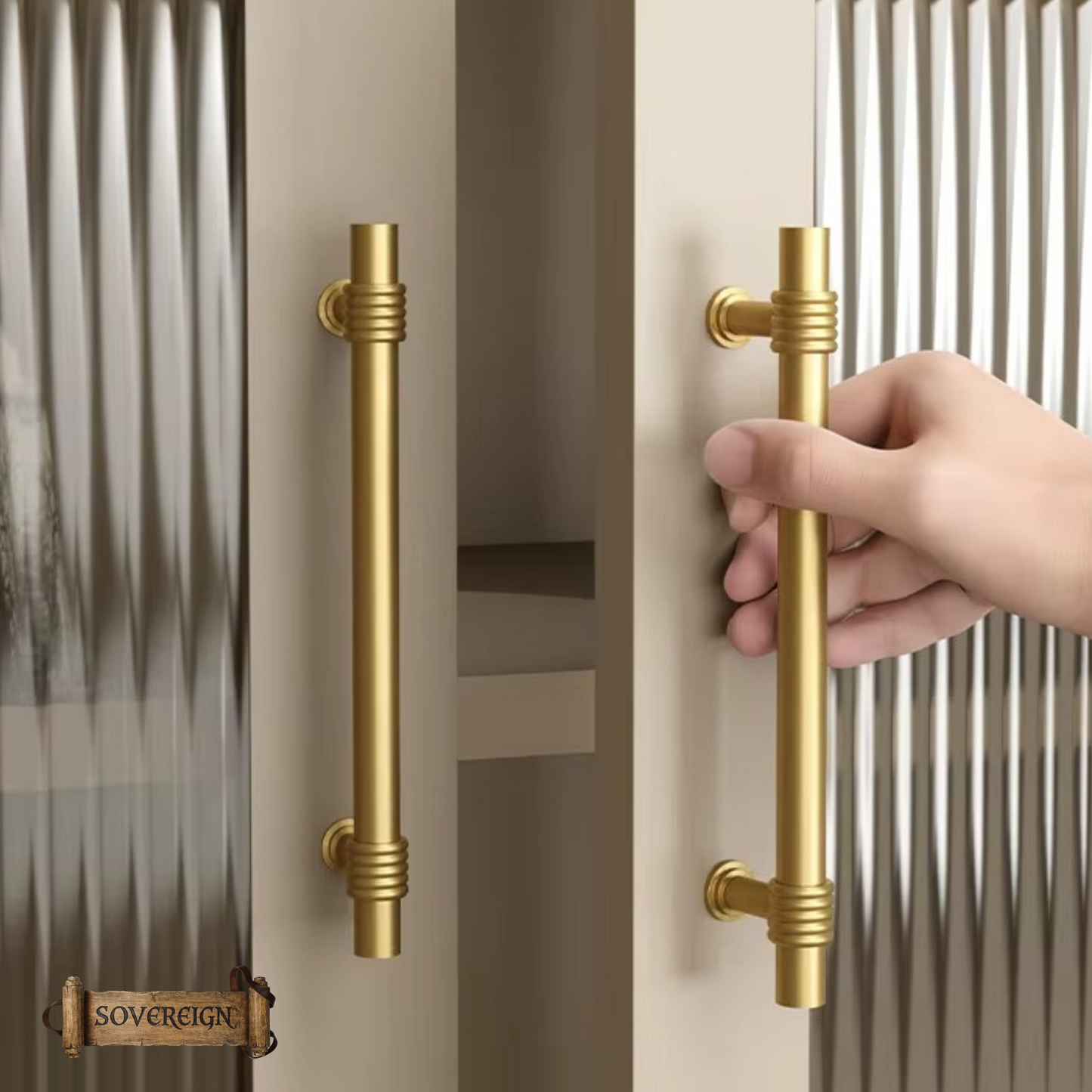 "Biccari" Sovereign Wheel Brushed Brass cabinet T-Bar Handles -7 Sizes