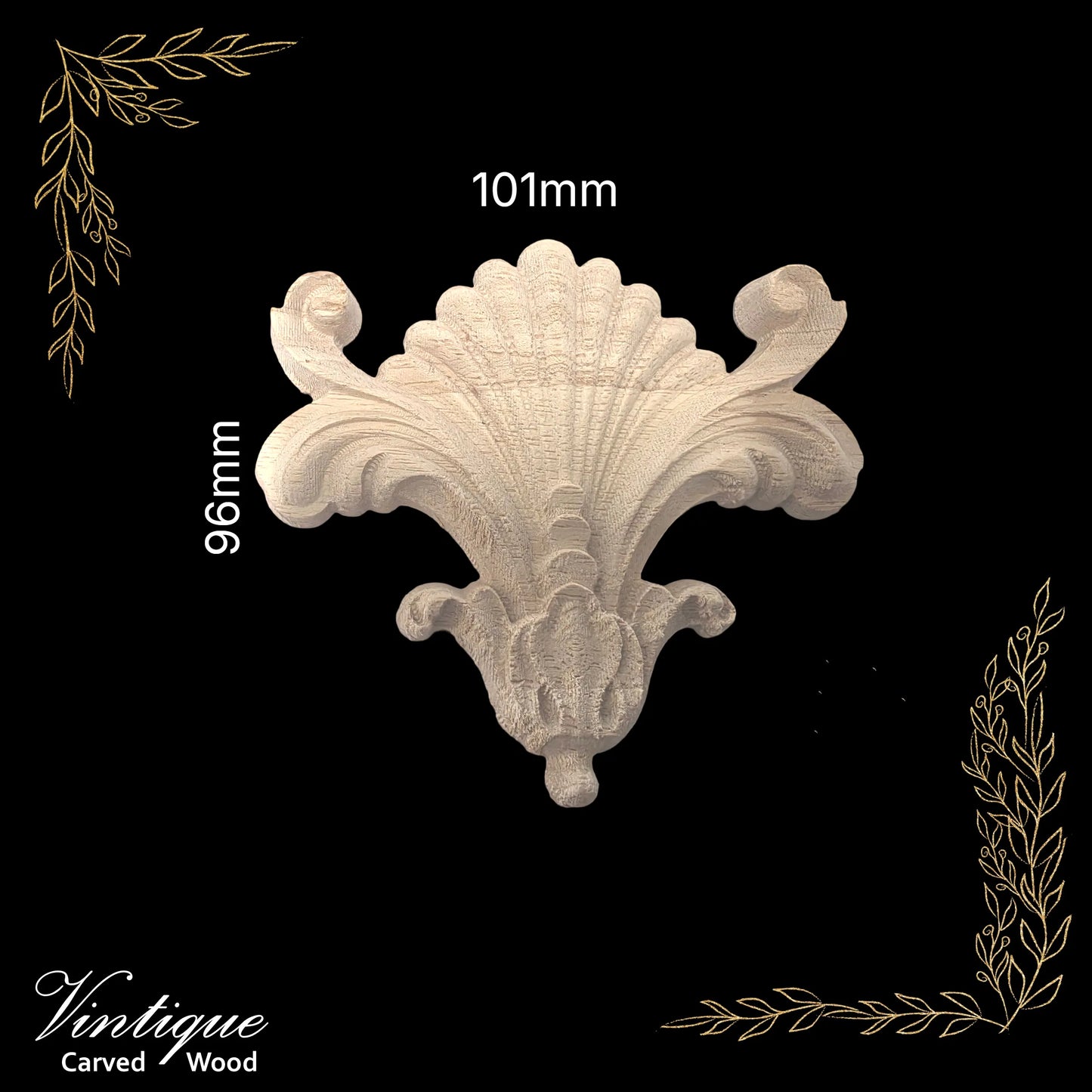 Scallop Flourish Wood Furniture medallion 101mm x 95mm-New