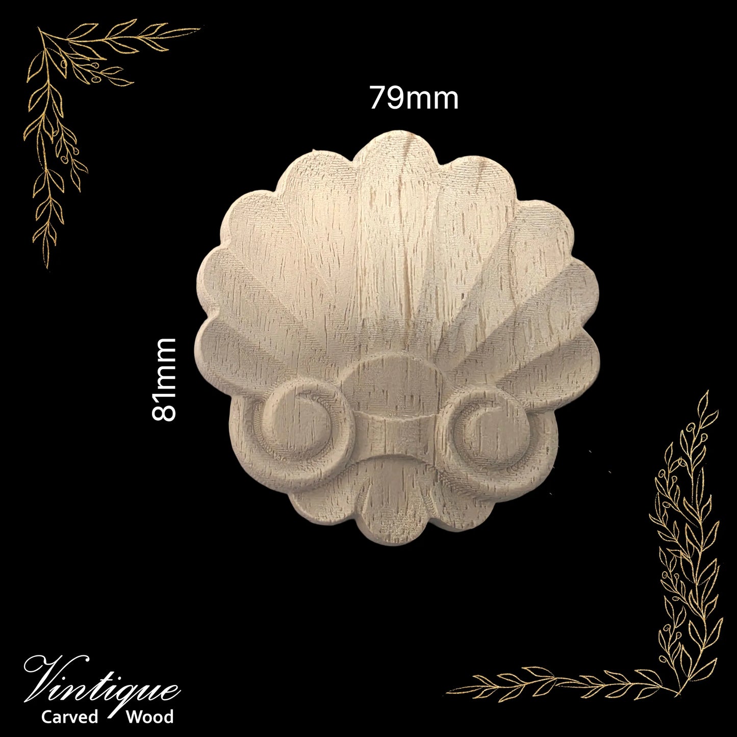 Scallop swirl carved wood furniture medallion 81mm x 78m-New