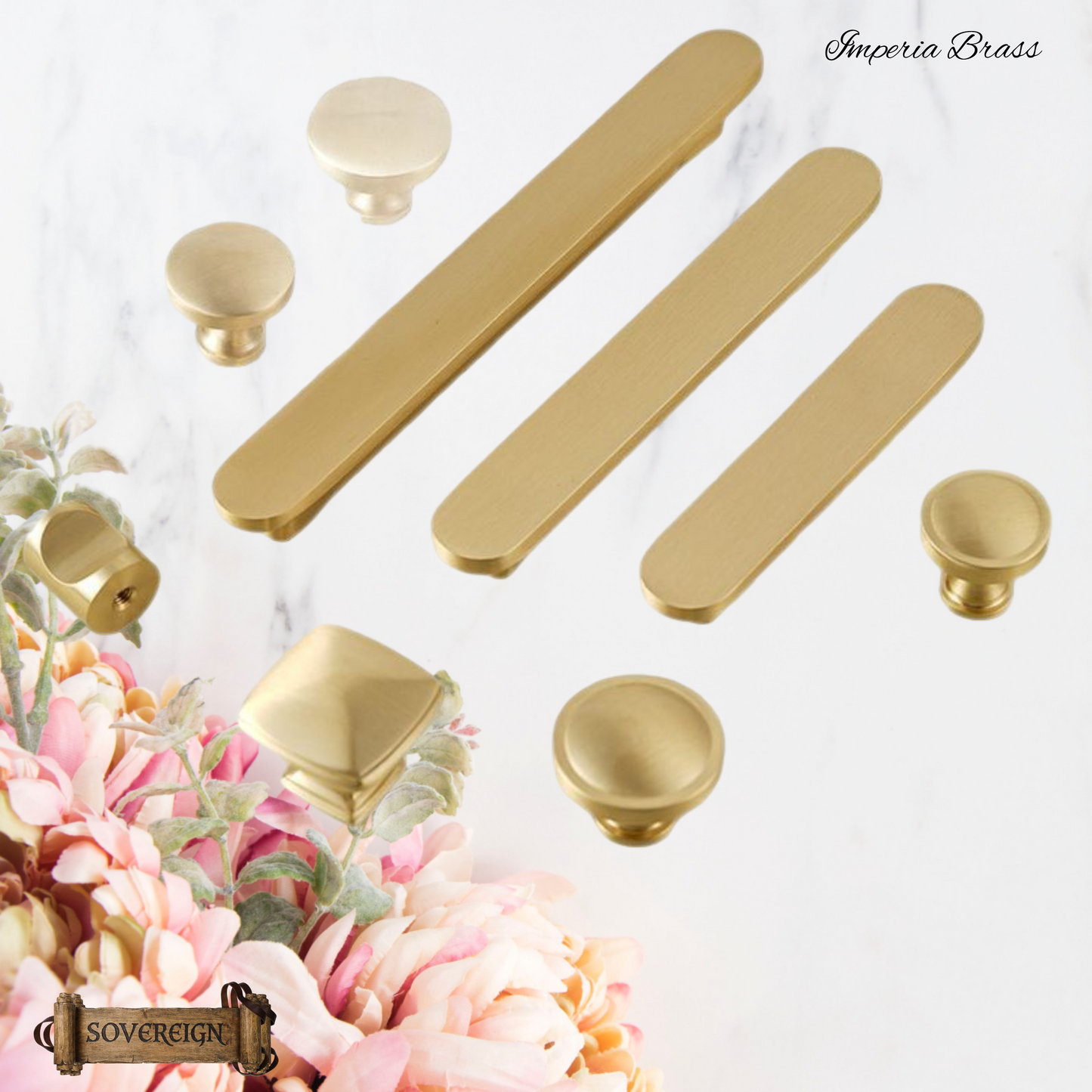 "Imperia" Sovereign Table Top Brushed Brass cabinet handle pull  -4 Sizes