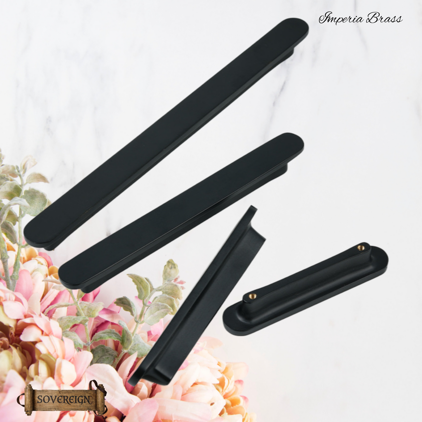 "Imperia" Sovereign Table Top Matt Black Brass cabinet handle pull  -4 Sizes