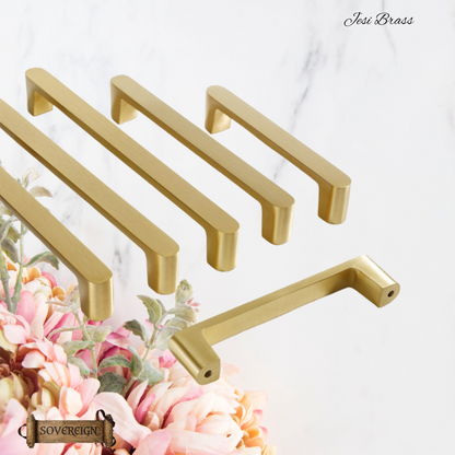 "Jesi" Sovereign Stylish Brushed Brass cabinet D-Handle Pulls -4 Sizes