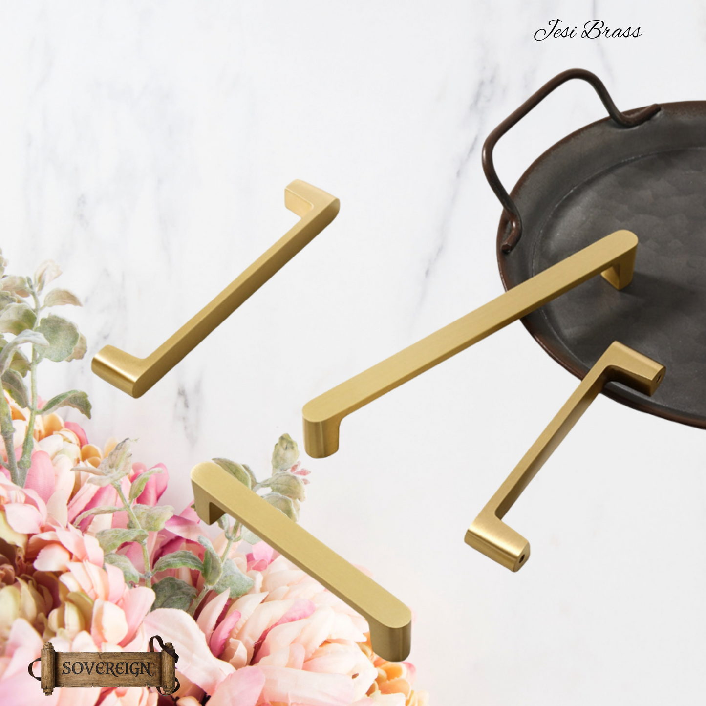 "Jesi" Sovereign Stylish Brushed Brass cabinet D-Handle Pulls -4 Sizes
