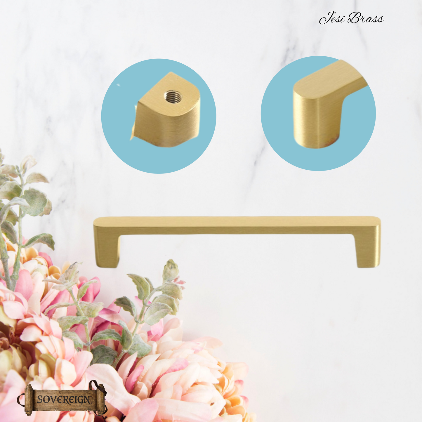 "Jesi" Sovereign Stylish Brushed Brass cabinet D-Handle Pulls -4 Sizes