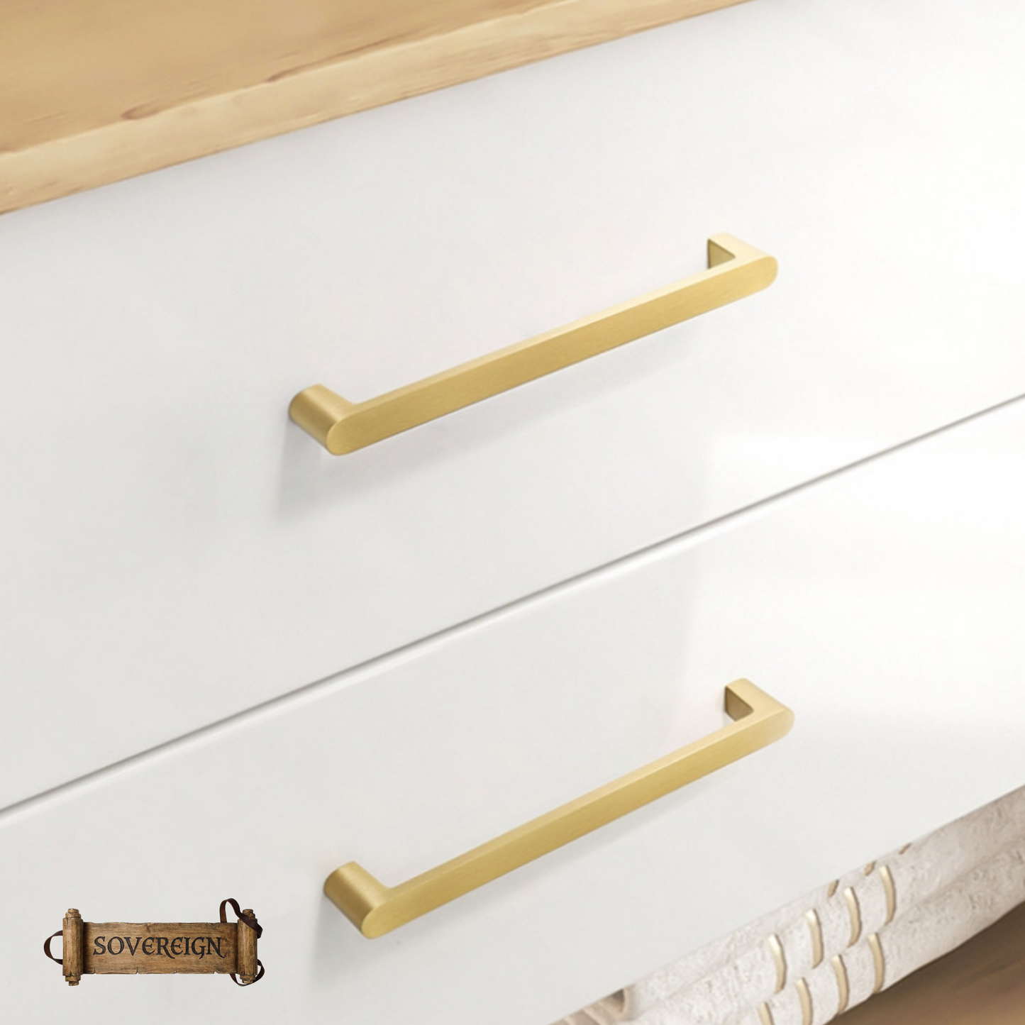 "Jesi" Sovereign Stylish Brushed Brass cabinet D-Handle Pulls -4 Sizes