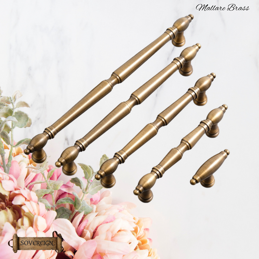 "Mallare" Sovereign Antiqued Brass cabinet T-Bar Handles -5 Sizes