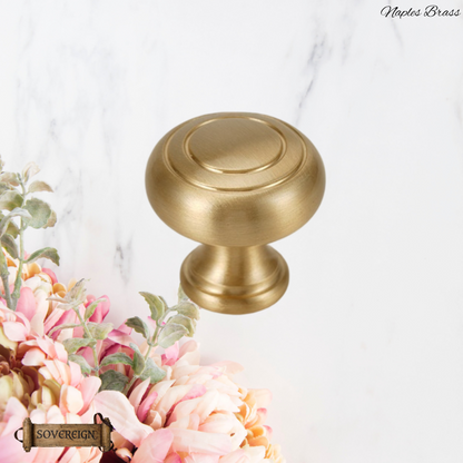 "Naples" Sovereign Luxury Brushed Brass cabinet / Drawer Knob -2 sizes
