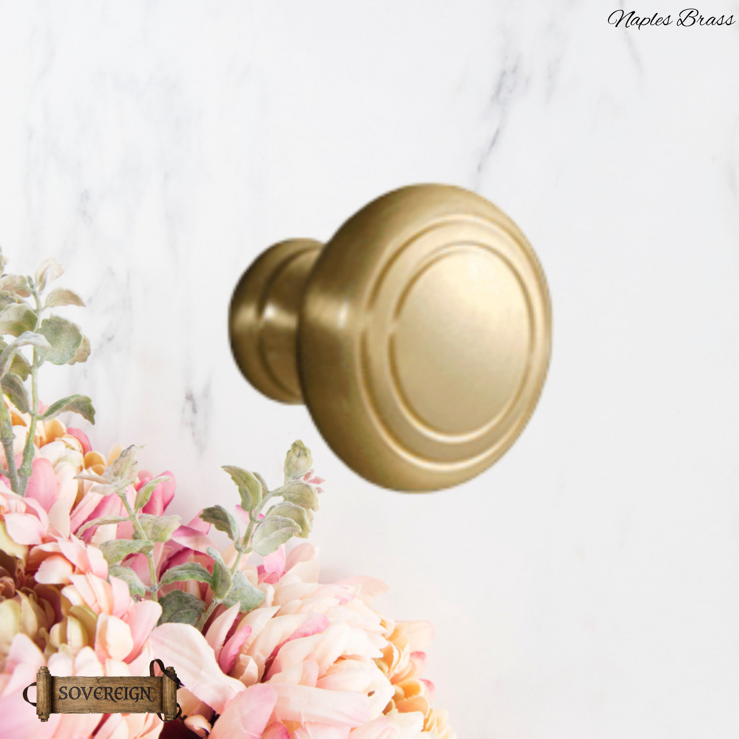 "Naples" Sovereign Luxury Brushed Brass cabinet / Drawer Knob -2 sizes