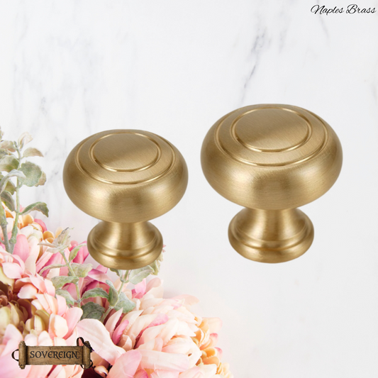 "Naples" Sovereign Luxury Brushed Brass cabinet / Drawer Knob -2 sizes