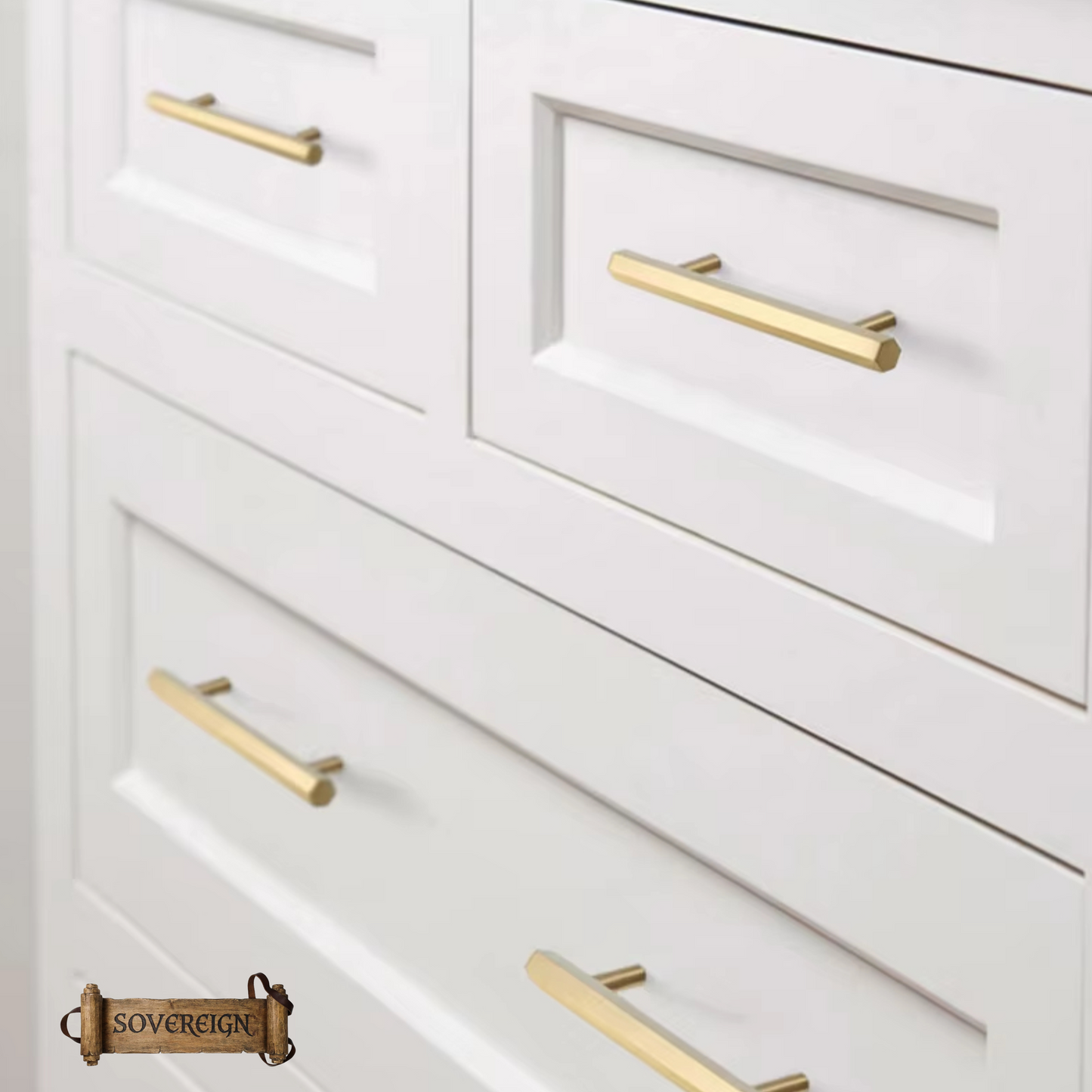 "Omegna" Sovereign Hexangonal Brushed Brass T-Bar cabinet/Drawer handle-9 Sizes