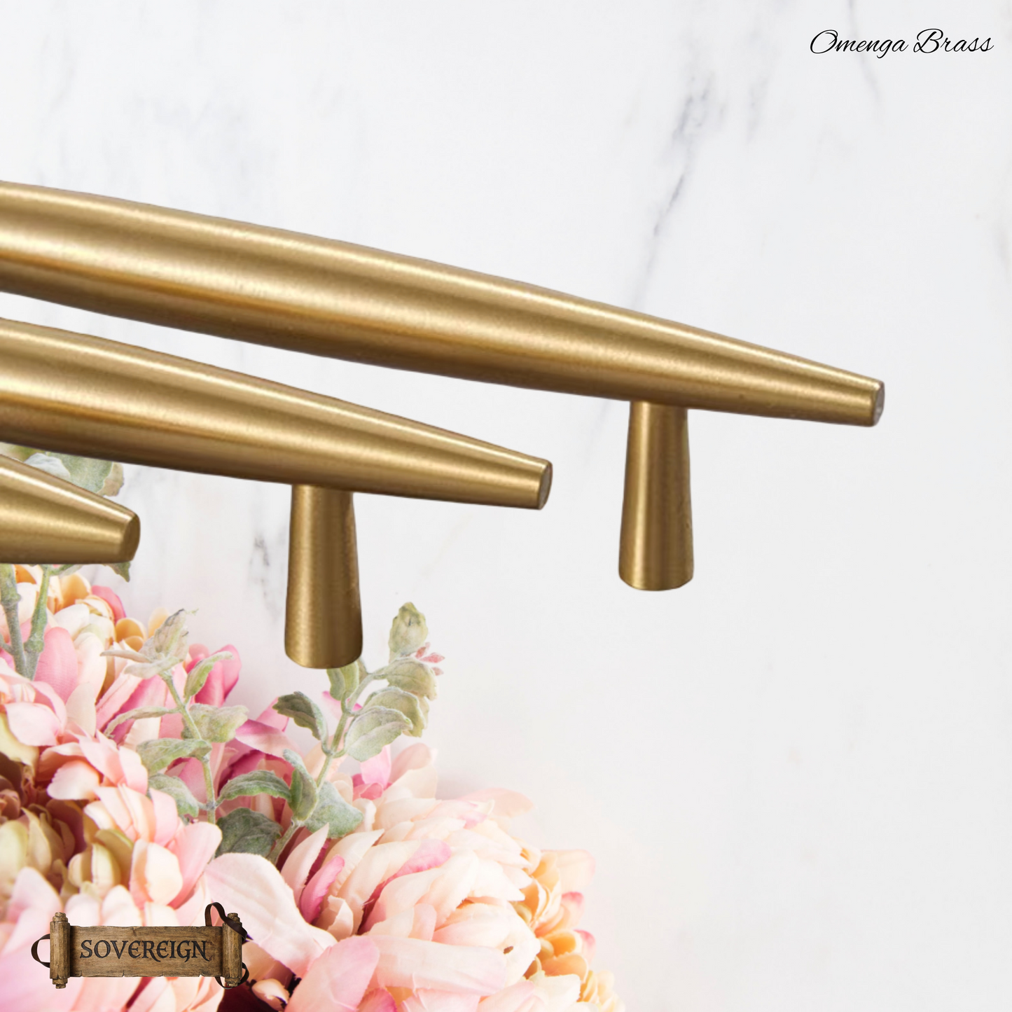 "Parma" Sovereign Spire Brass cabinet T-Bar Handles -7 Sizes